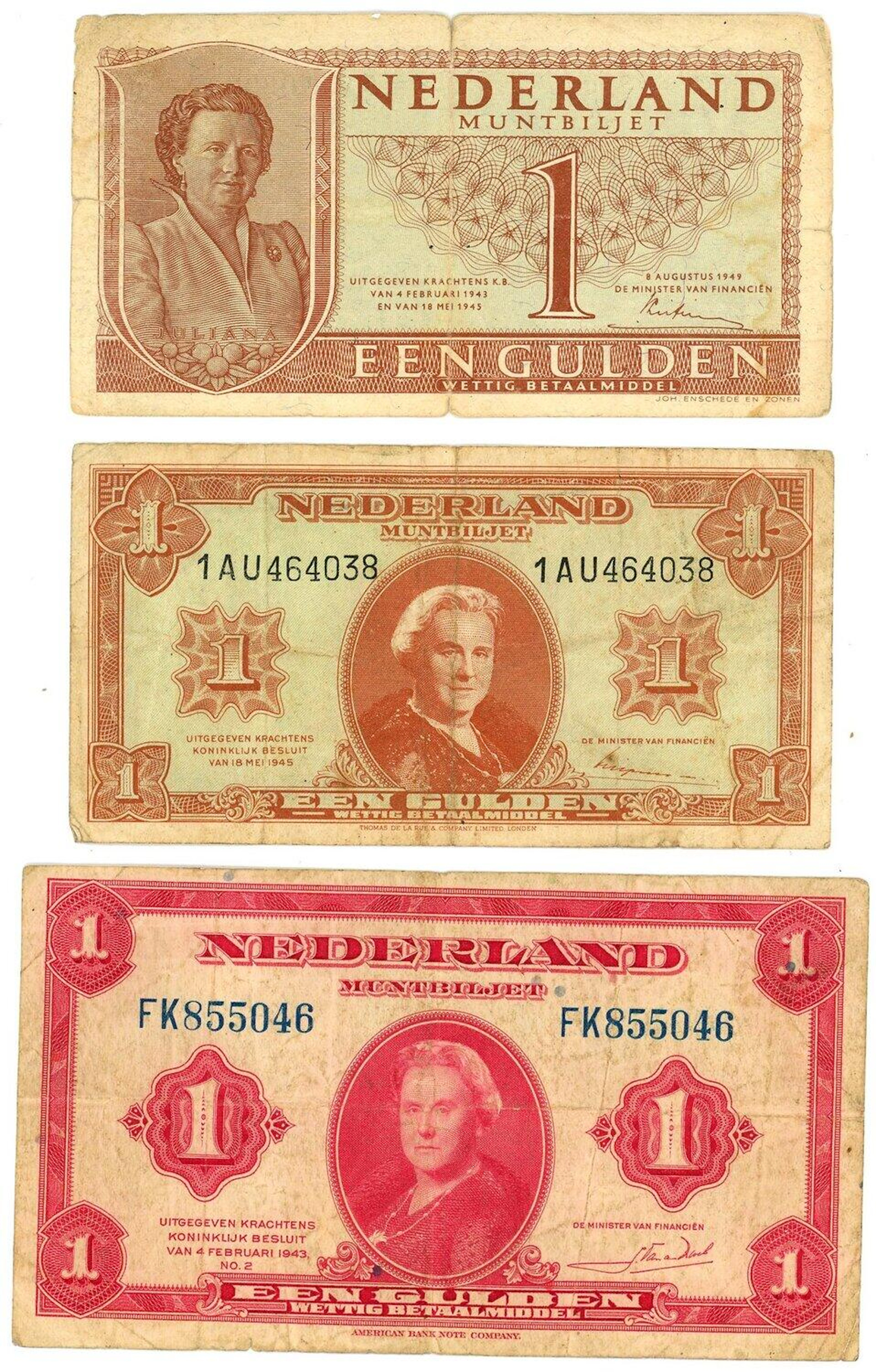 etherlands 3 x 1 Gulden 1943 - 1949