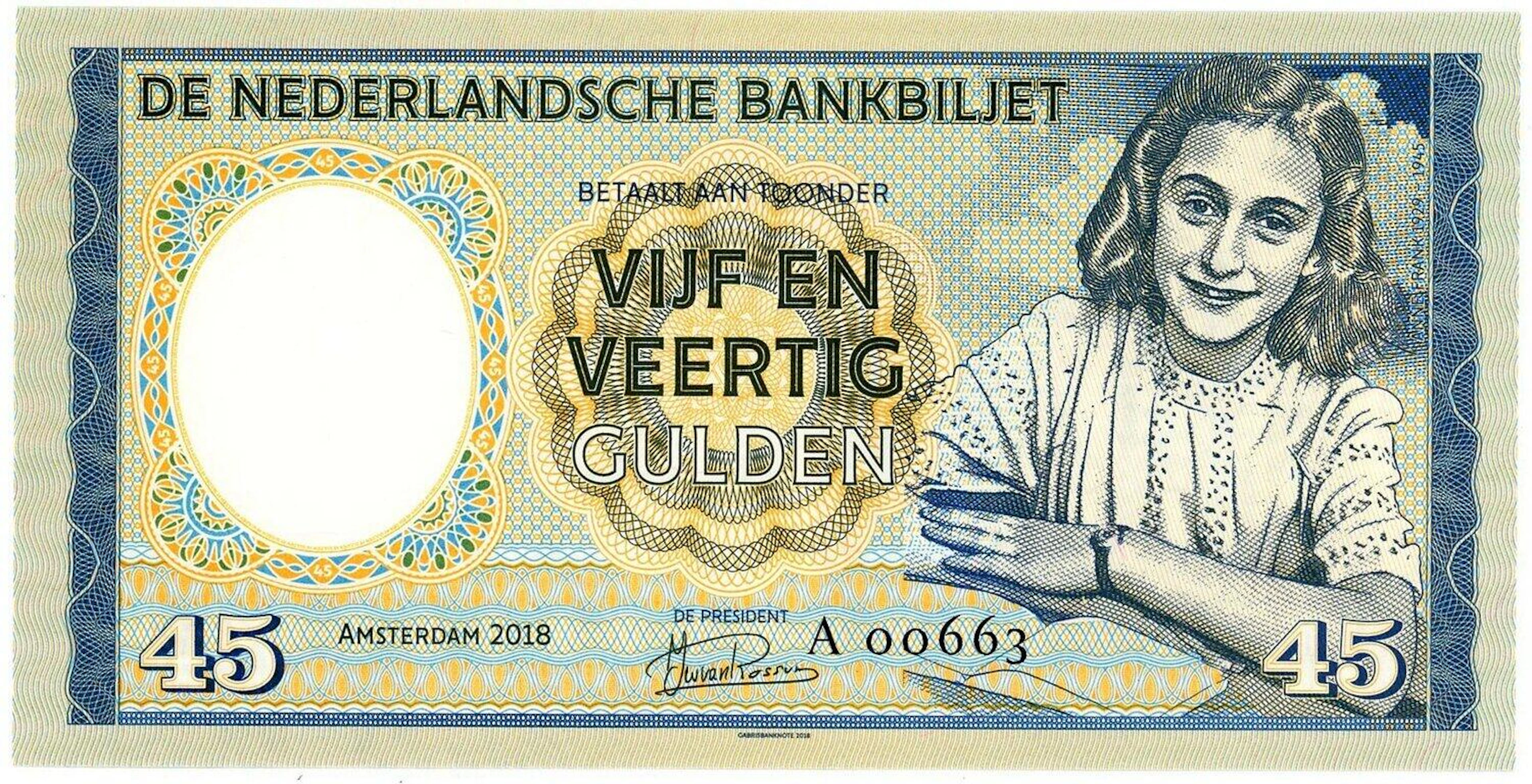 etherlands 45 Gulden 2018 Specimen "Anne Frank"