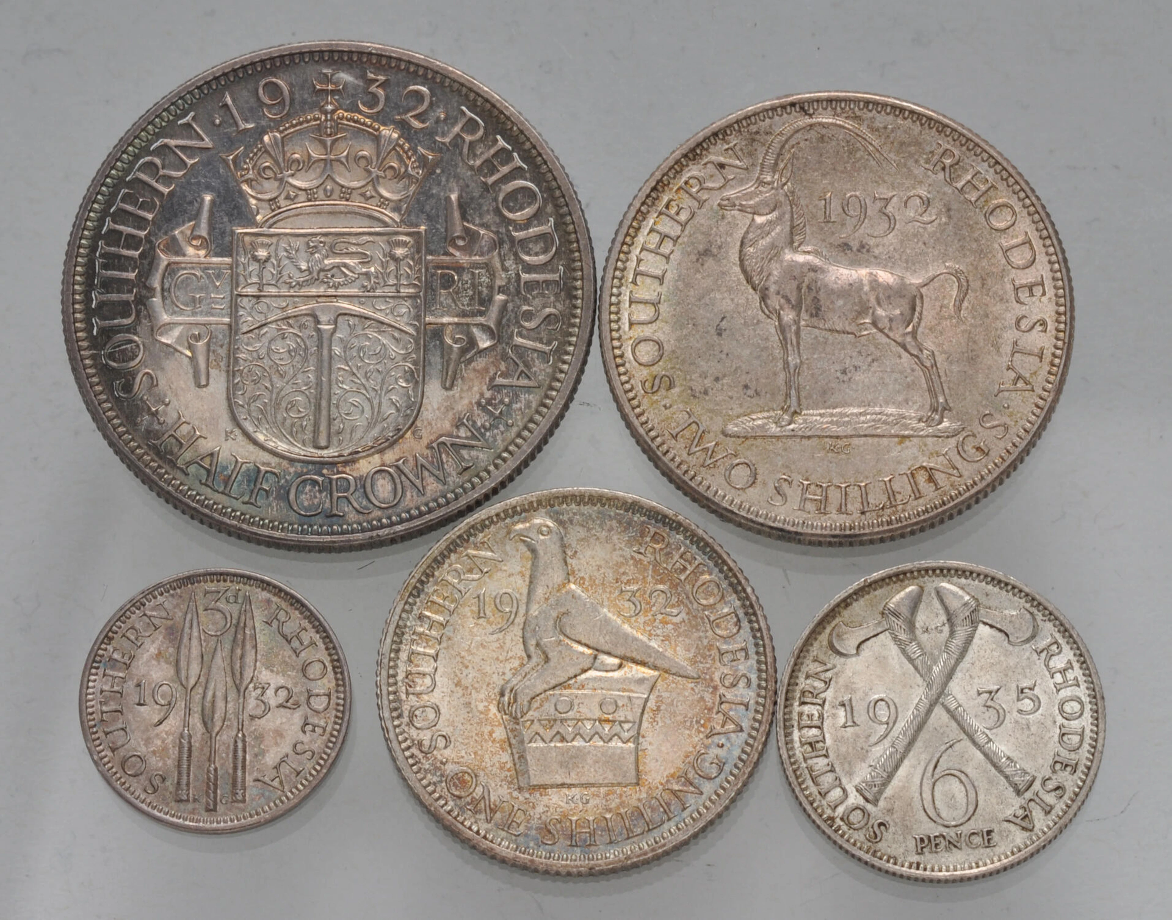 WORLD. Zimbabwe (as Southern Rhodesia). Lot of five (5) silver issues.