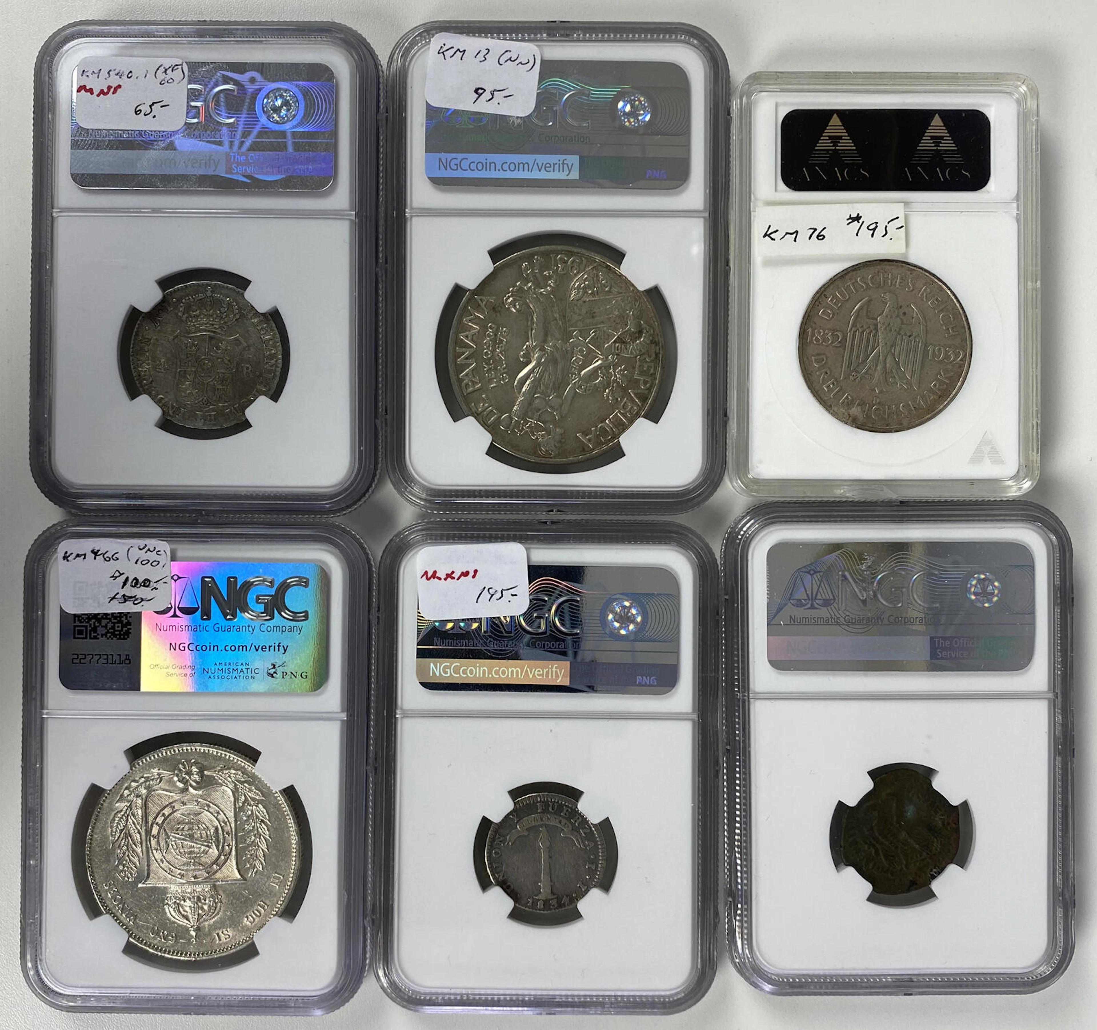 MIXED. Greek - World. Lot of six (6) mostly silver issues.