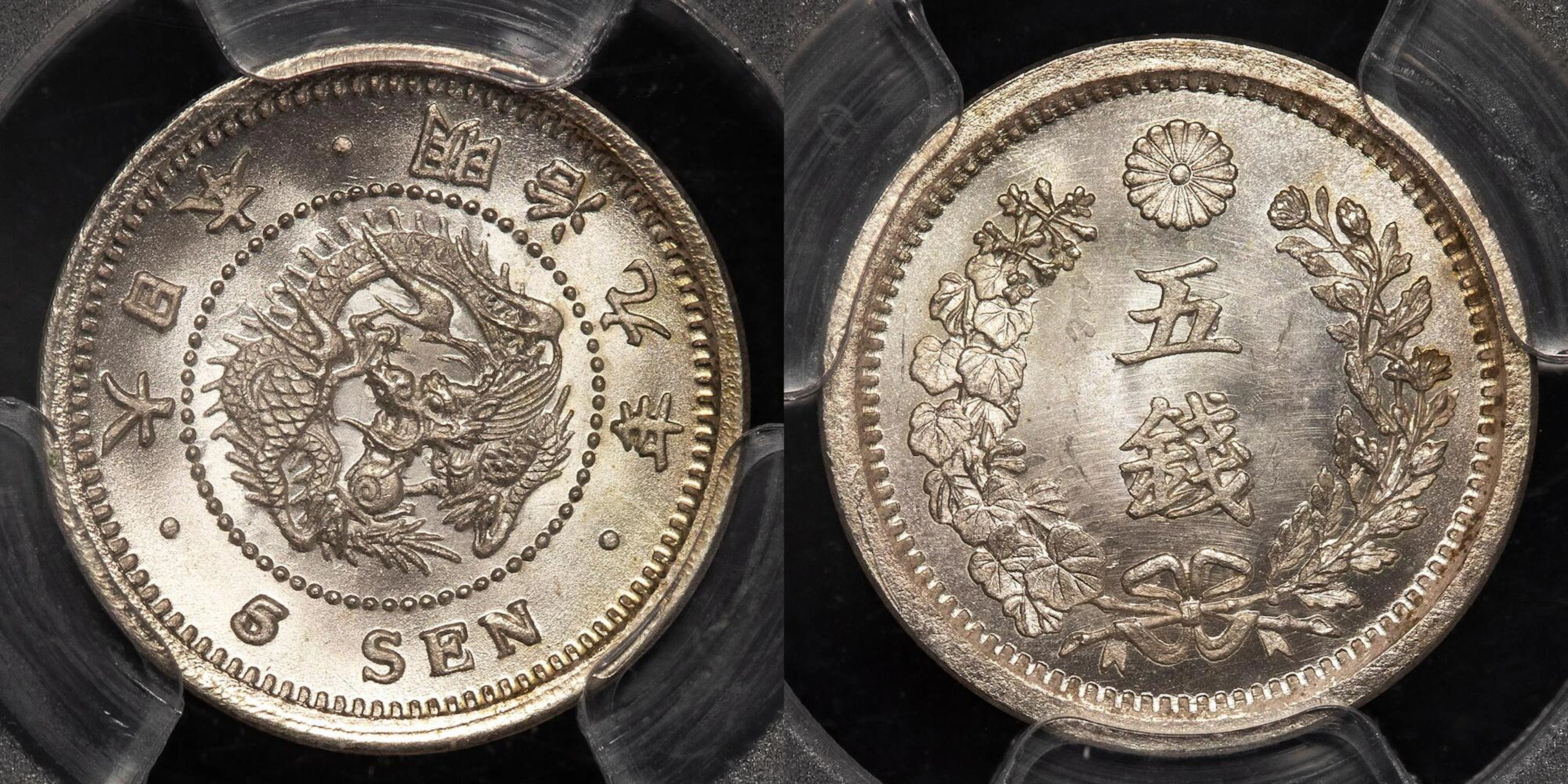 日本 / 竜五銭銀貨 Dragon 5Sen 明治9年（1876） / JNDA01-35 KM-Y22 ハネ明...