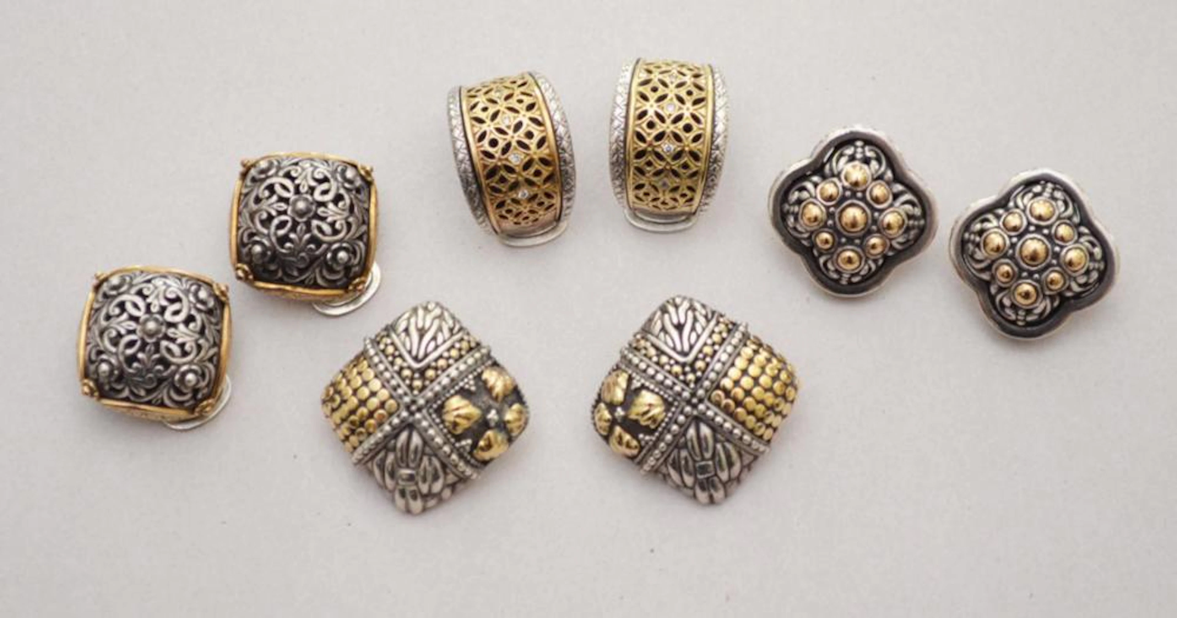 4 Pairs Of Konstantino Sterling & 18k Gold Earrings