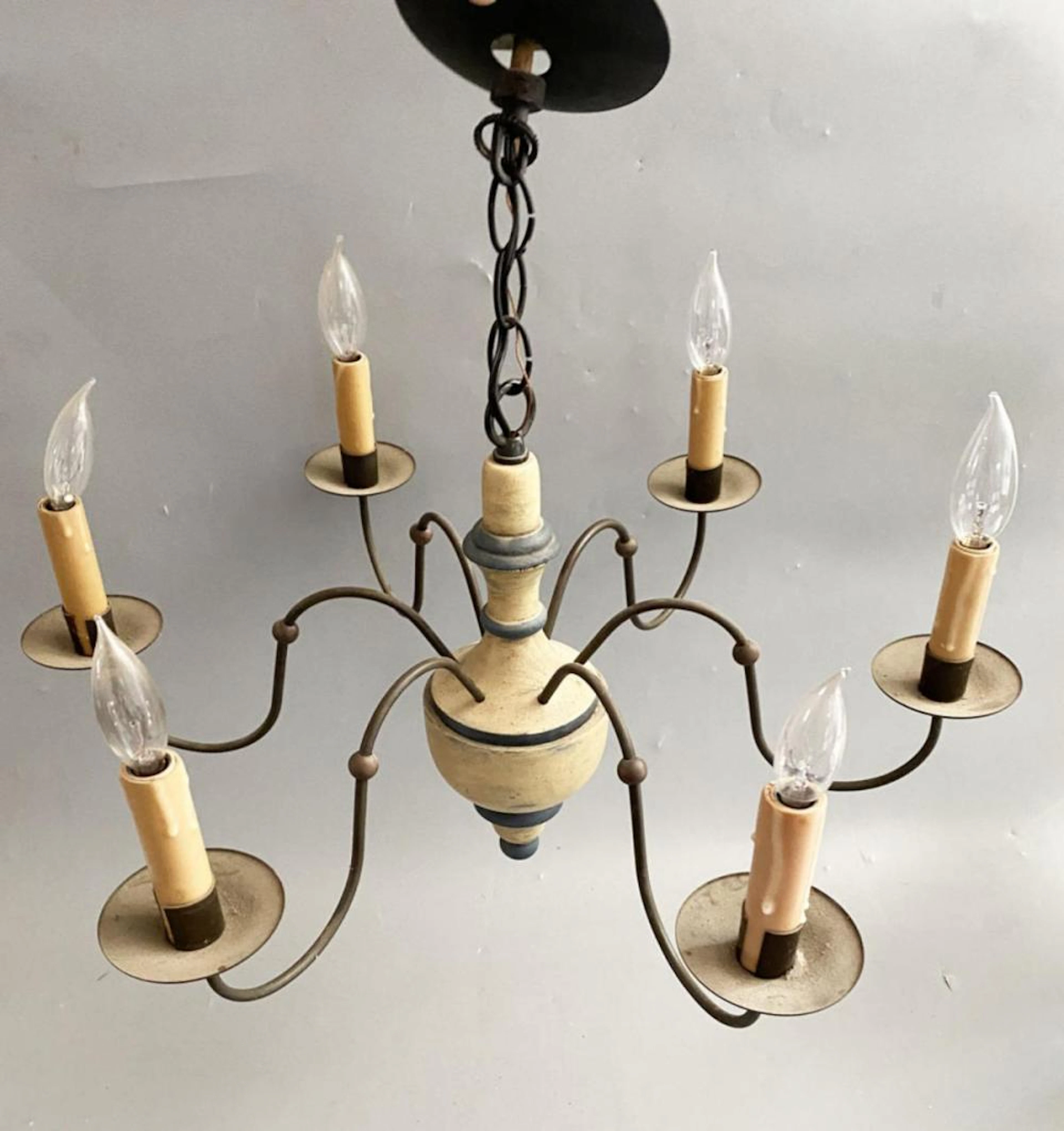 Antique Country Wood & Iron Chandelier