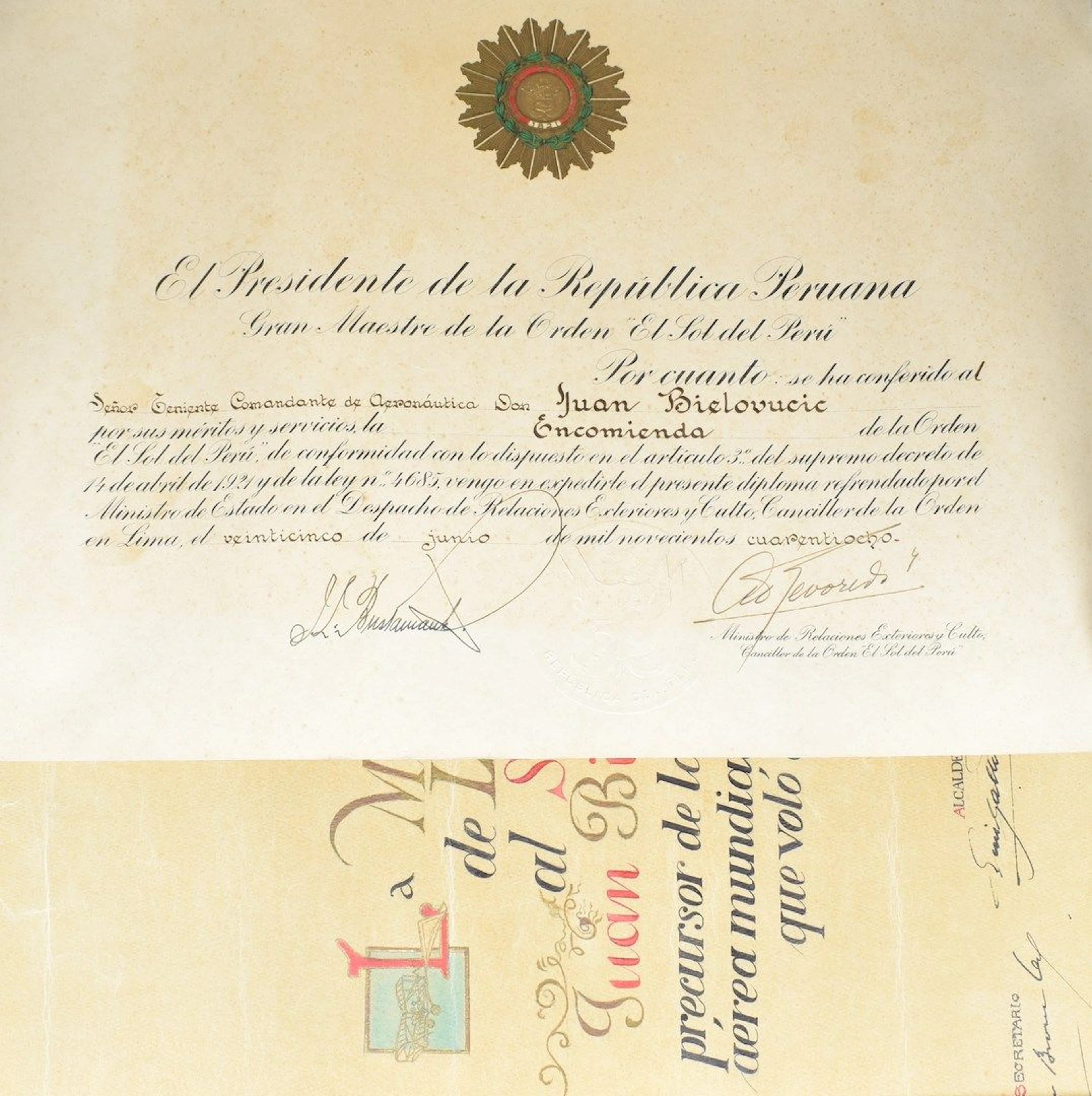 BIELOVUCIC Jean (1889-1949) Brevet de l'Ordre... - Lot 65 - Rossini