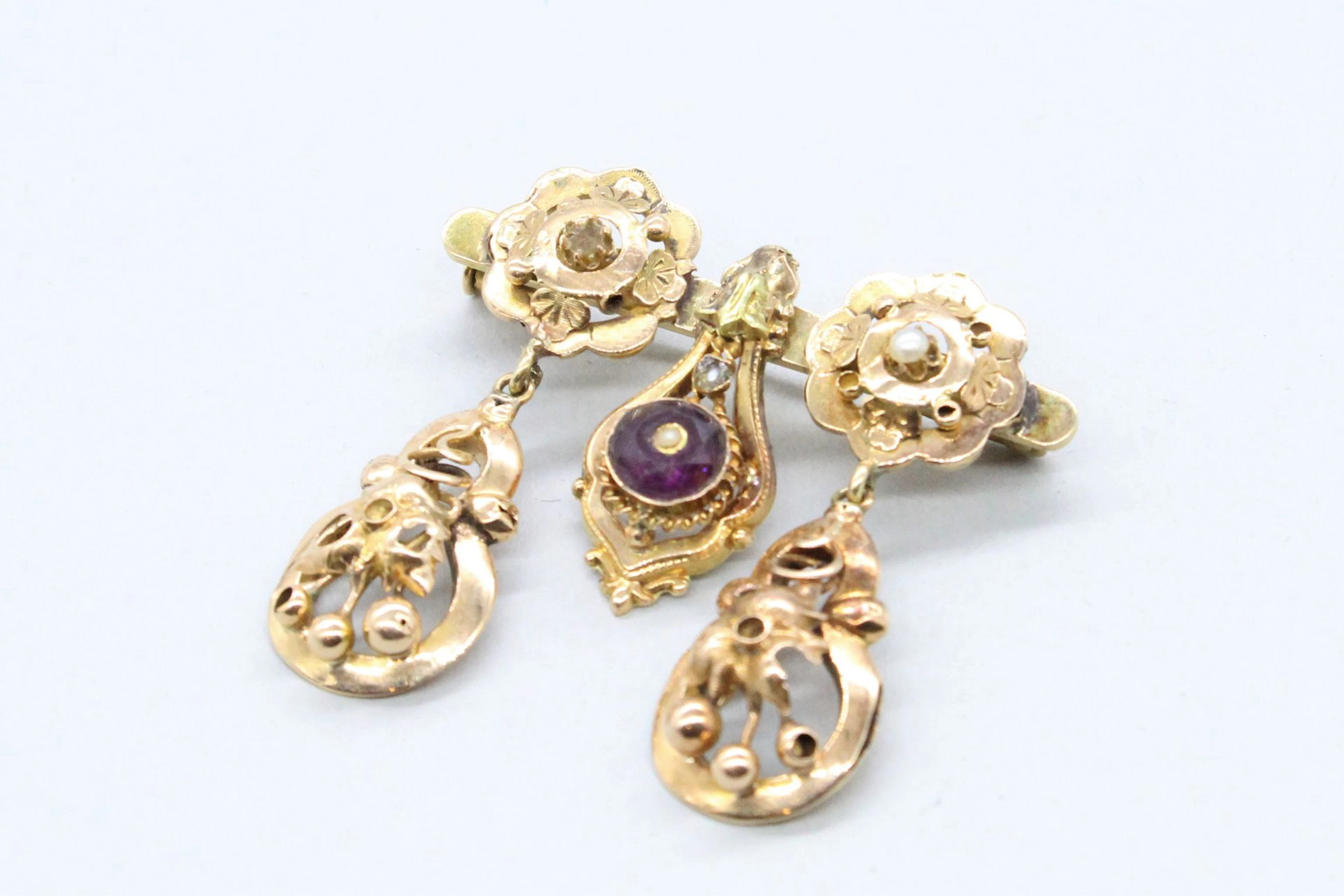 Broche à pendeloques 18k (750) ornée d'une... - Lot 373 - Rossini