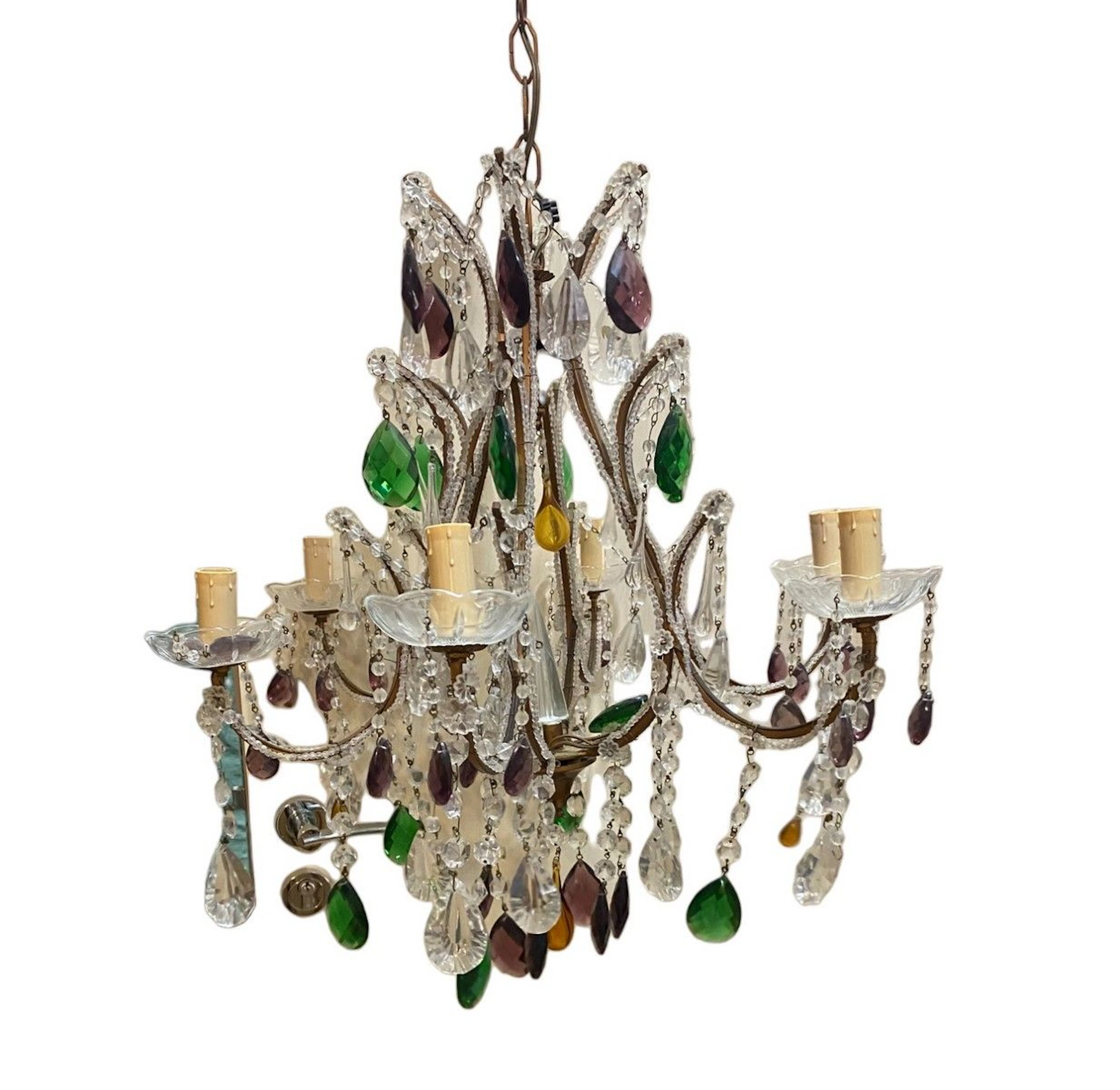 LUSTRE CRISTAL DE BOHEME COLORE Lustre à... - Lot 516 - Rossini