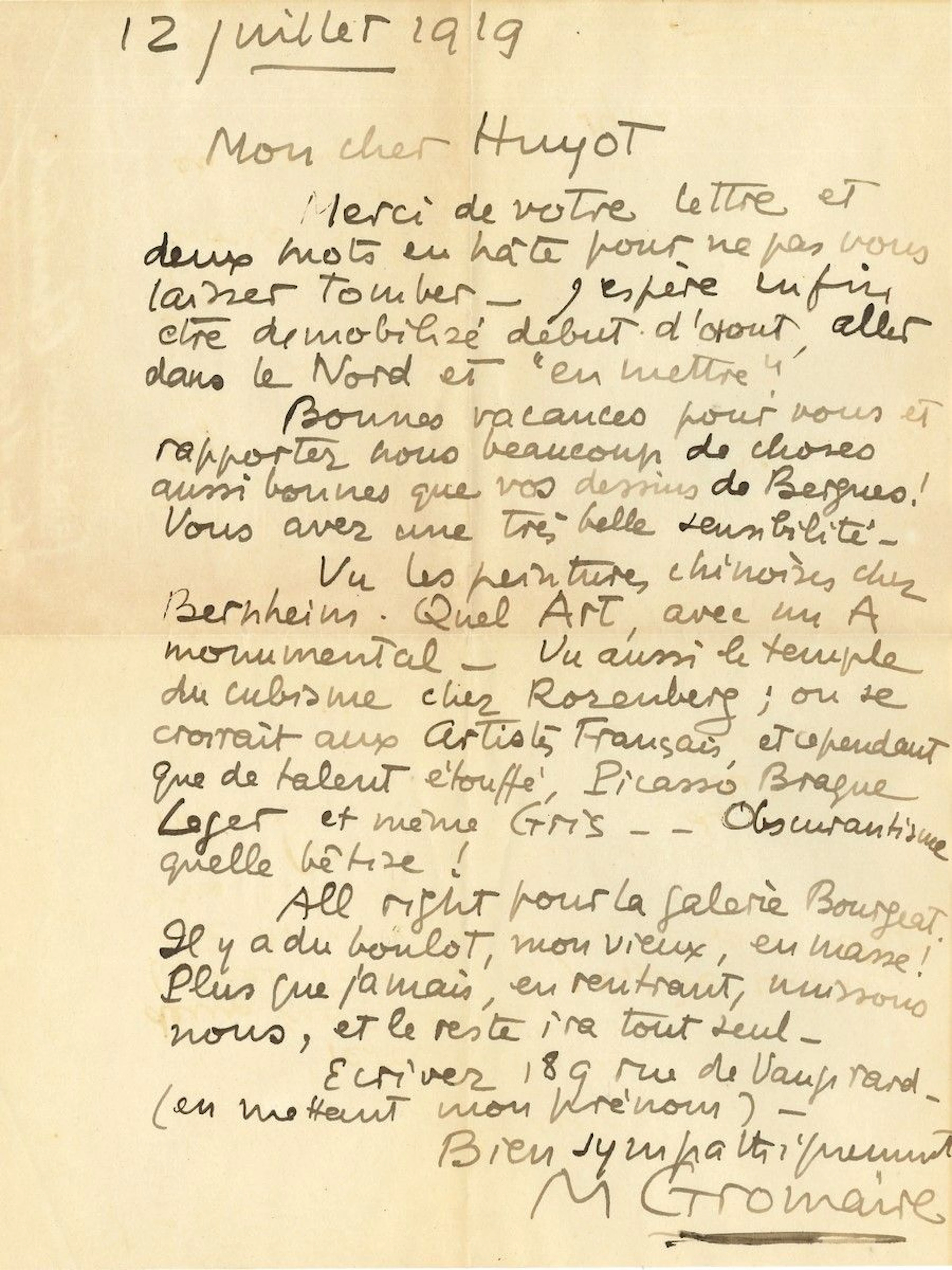 Marcel GROMAIRE (1892-1971) peintre. 19 L.A.S.,... - Lot 115 - Rossini