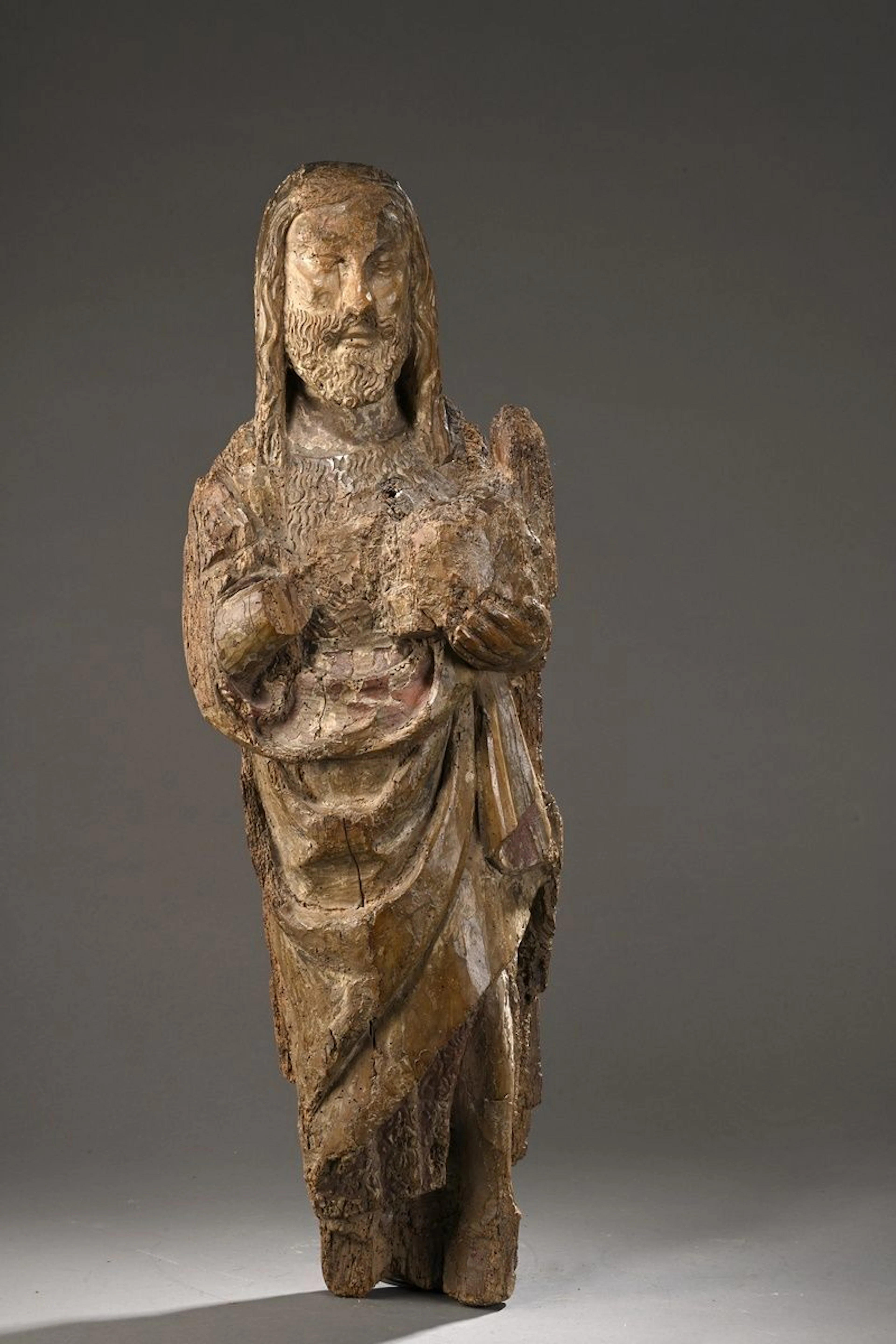 Saint Jean-Baptiste en noyer sculpté avec... - Lot 156 - Rossini