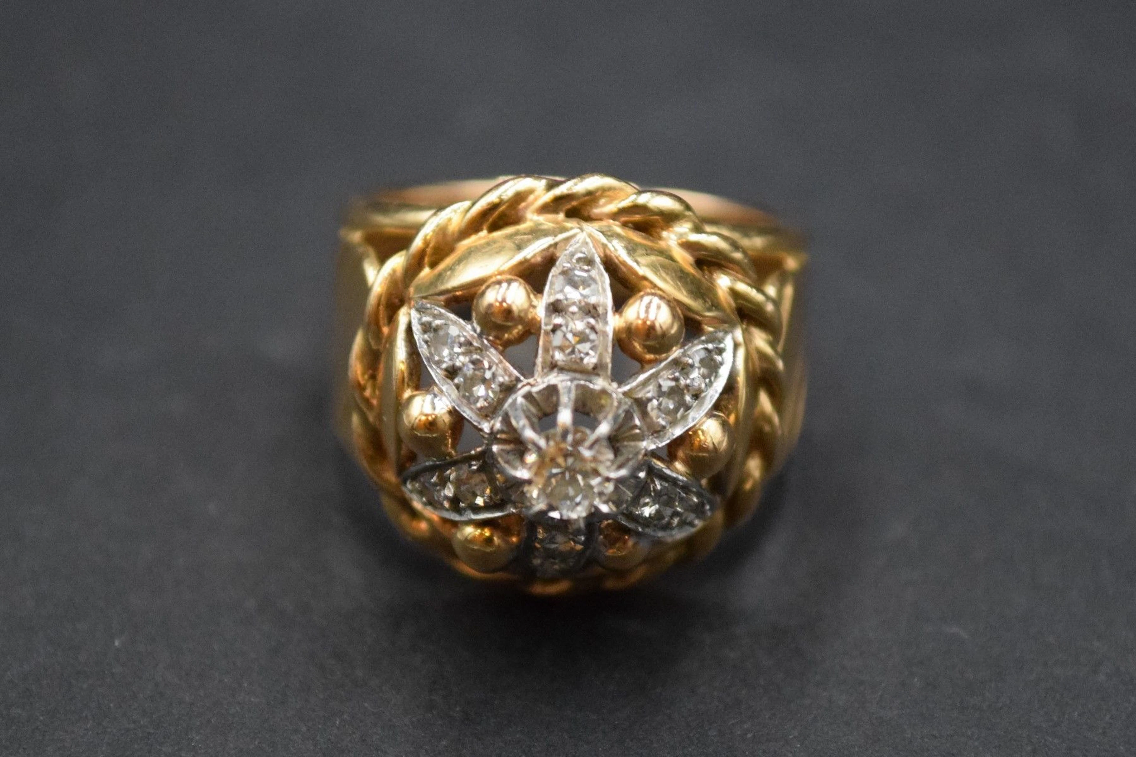 Bague cocktail en or jaune 18k (750) et platine,... - Lot 269 - Rossini
