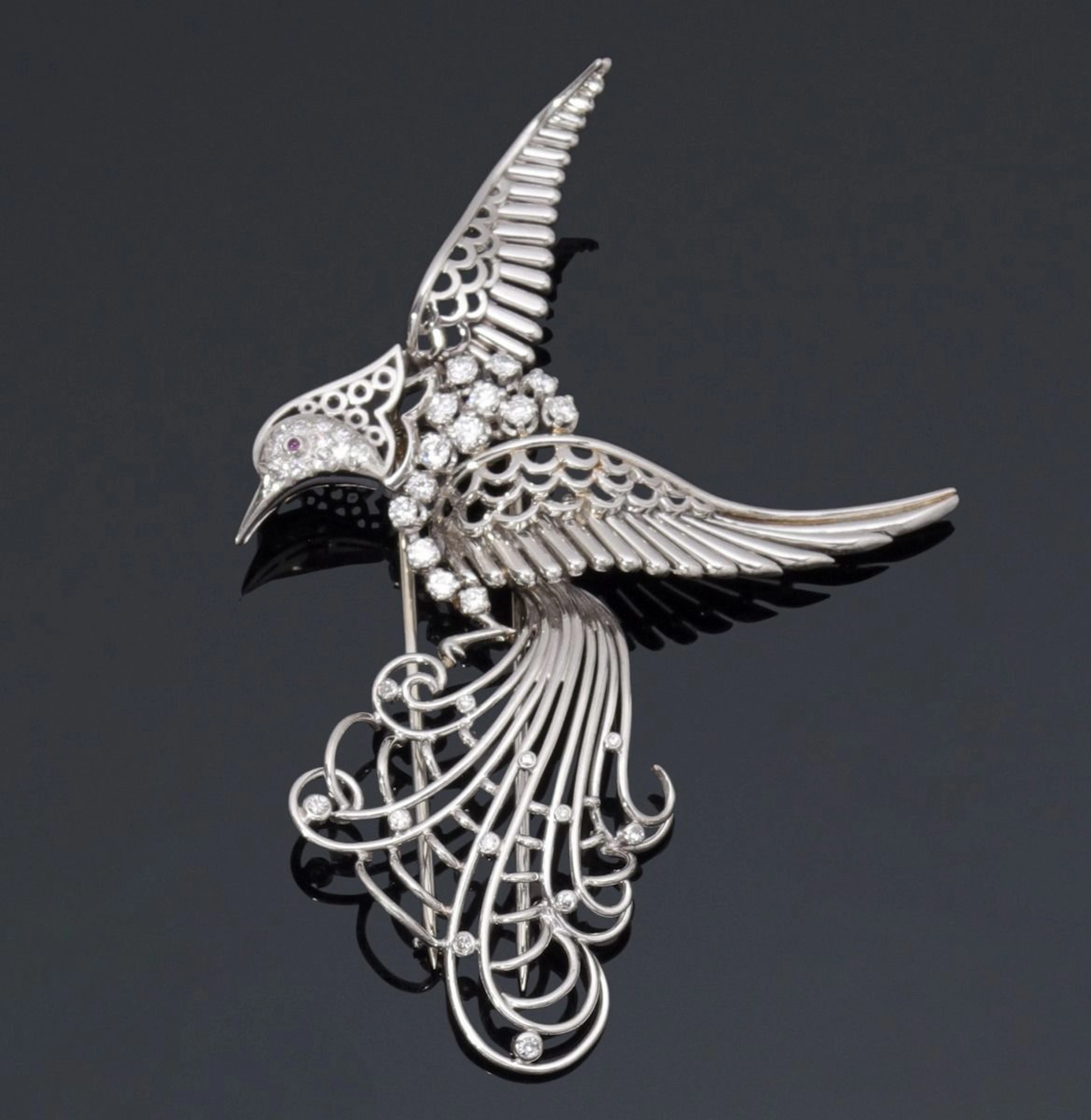 Broche-clip en platine et en or gris 18K... - Lot 195 - Rossini