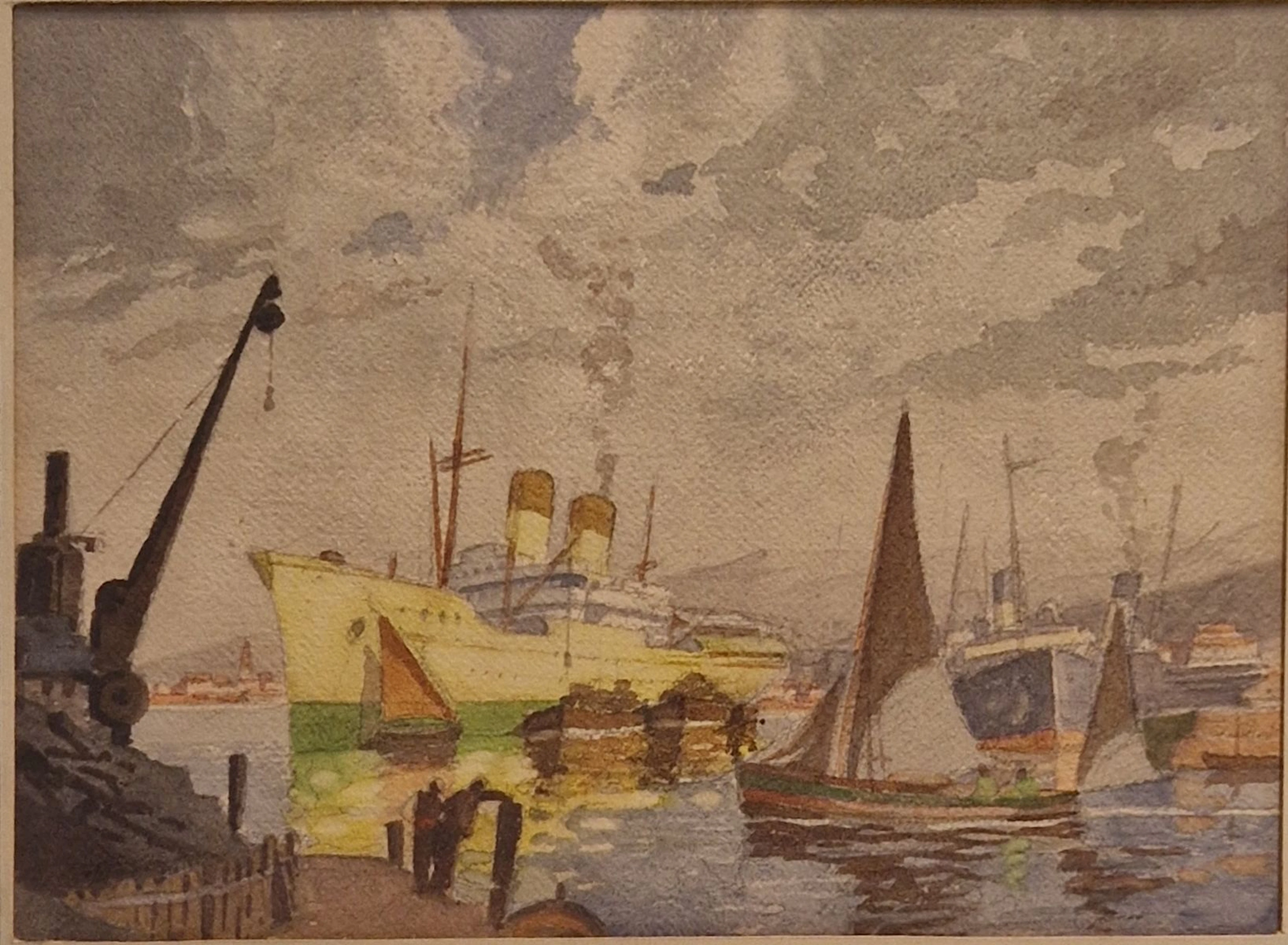 ECOLE MODERNE Paquebot au port Aquarelle... - Lot 267 - Rossini