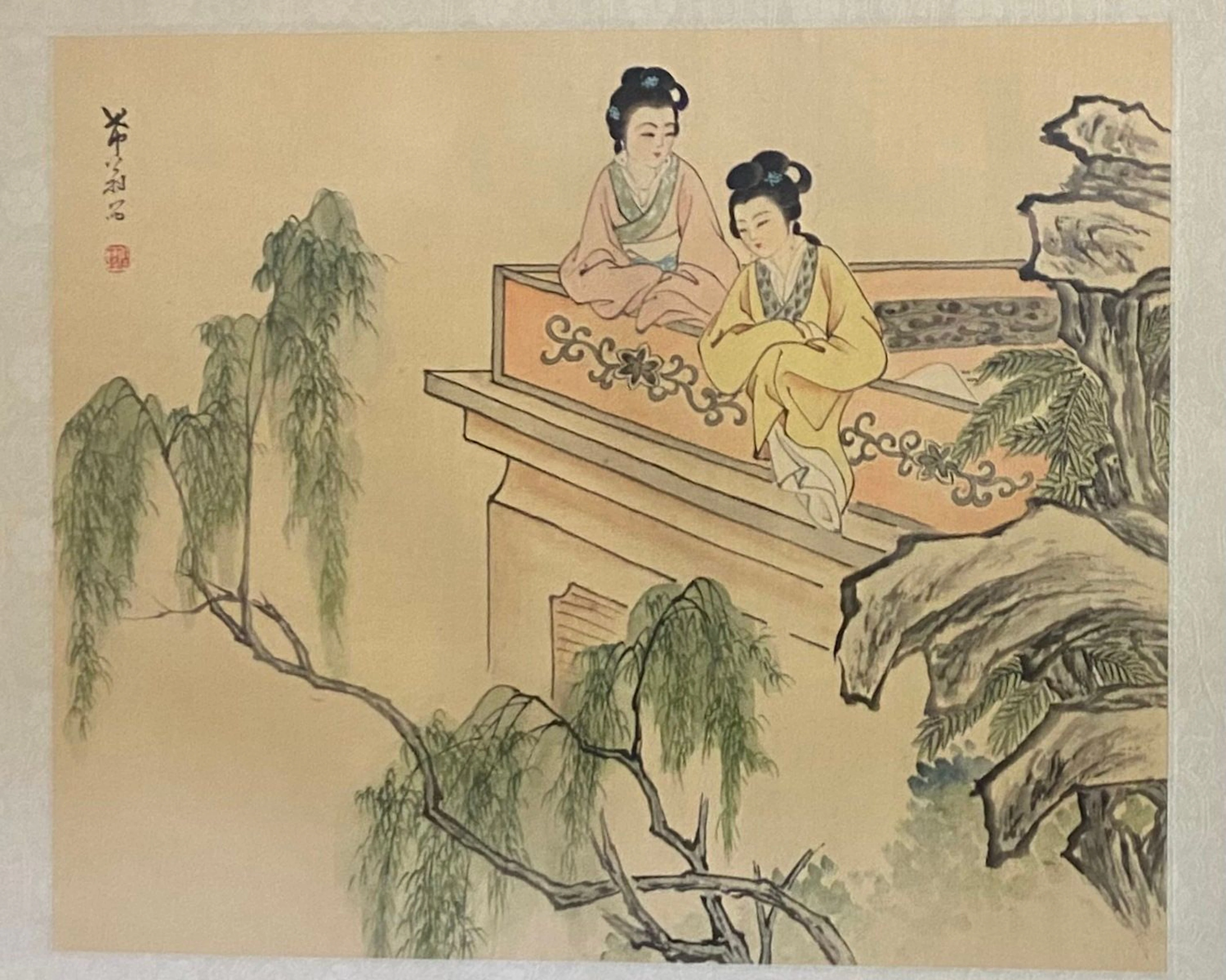 CHINE MODERNE Dames de compagnie au balcon Estampe... - Lot 577 - Rossini