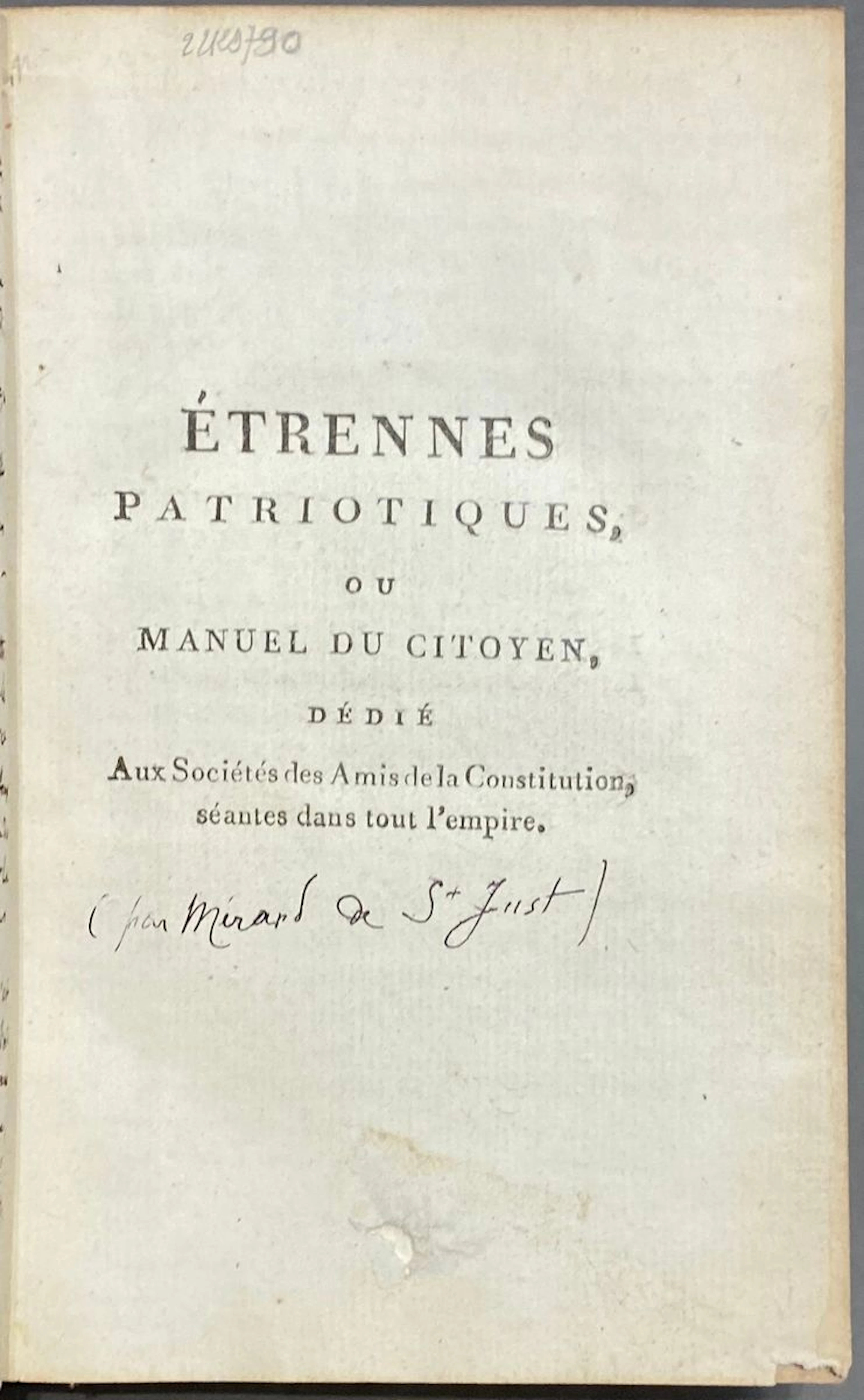 MÉRARD DE SAINT JUST. Manuel du citoyen.... - Lot 125 - Rossini