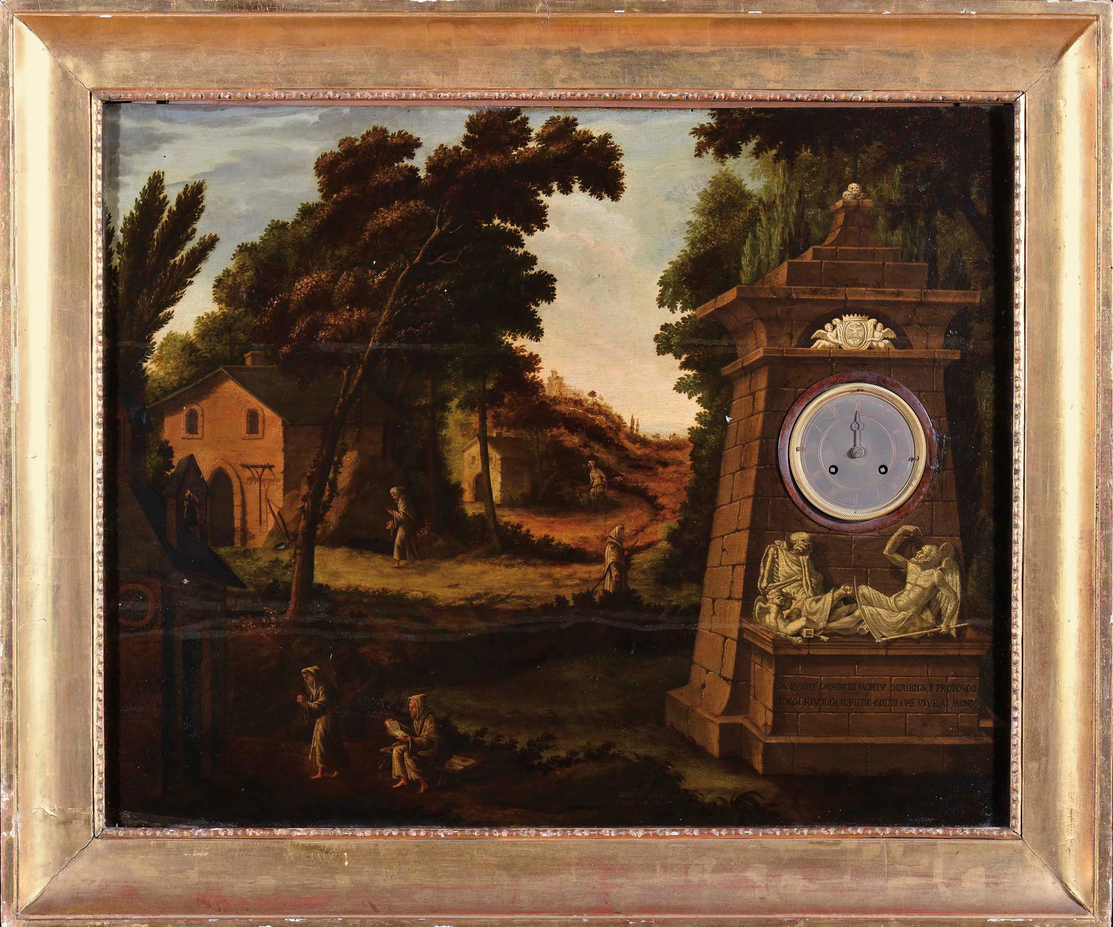 Orologio a quadro raffigurante paesaggio, Italia, XIX secolo
