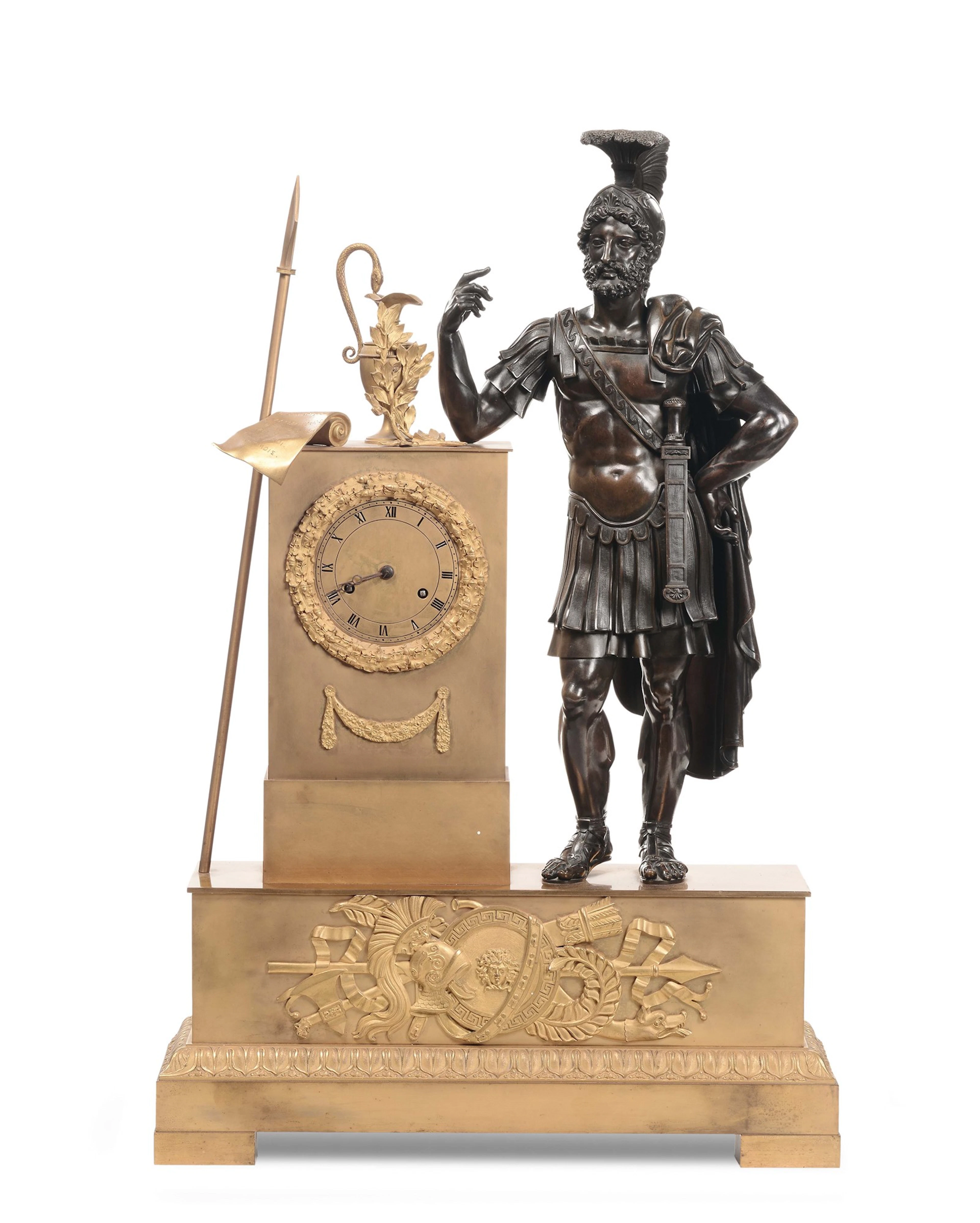 Grande orologio Impero da tavolo in bronzo dorato, Francia XIX secolo