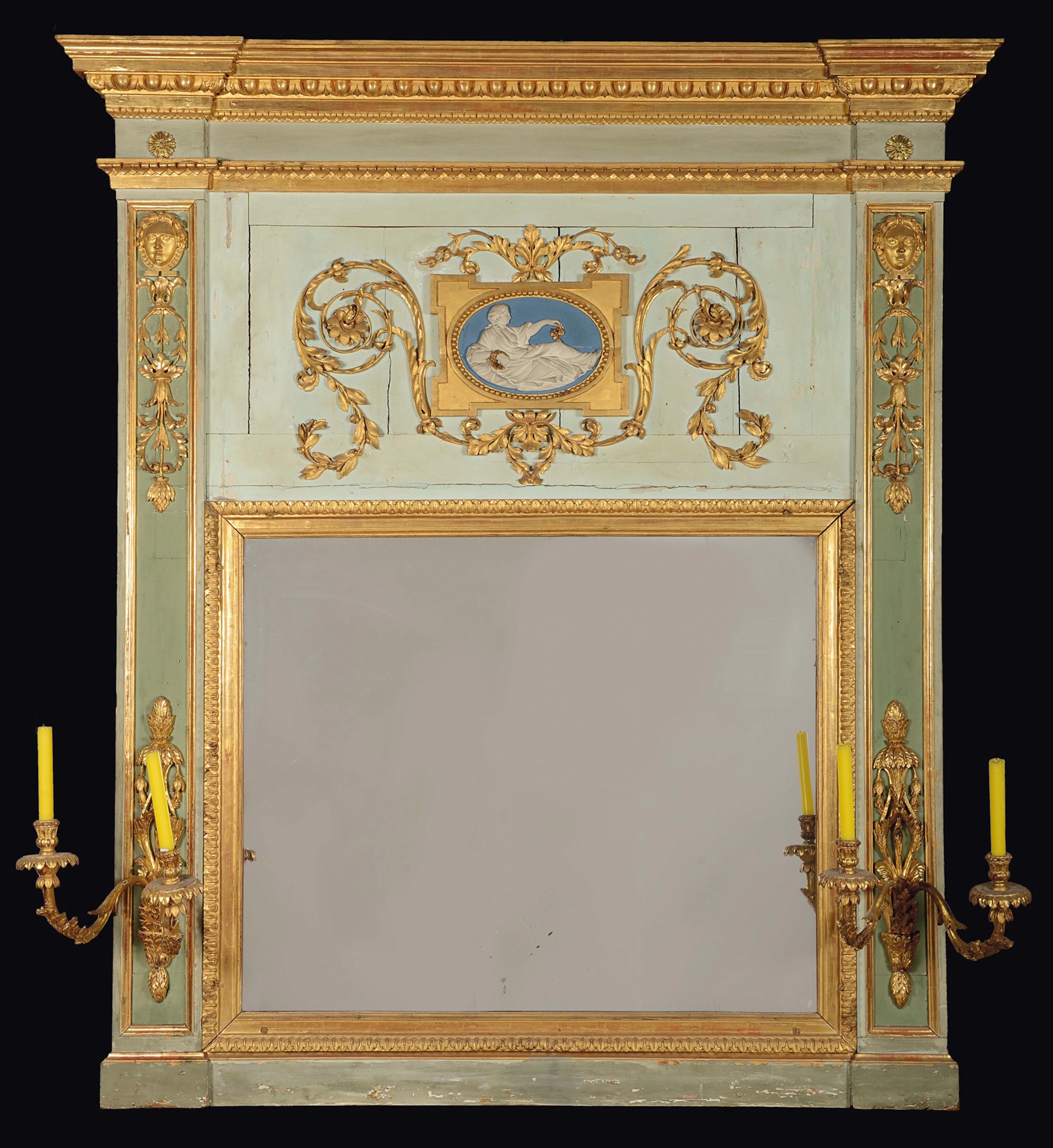 A Louis XVI mantelshelf lacquered with green and light blue background
