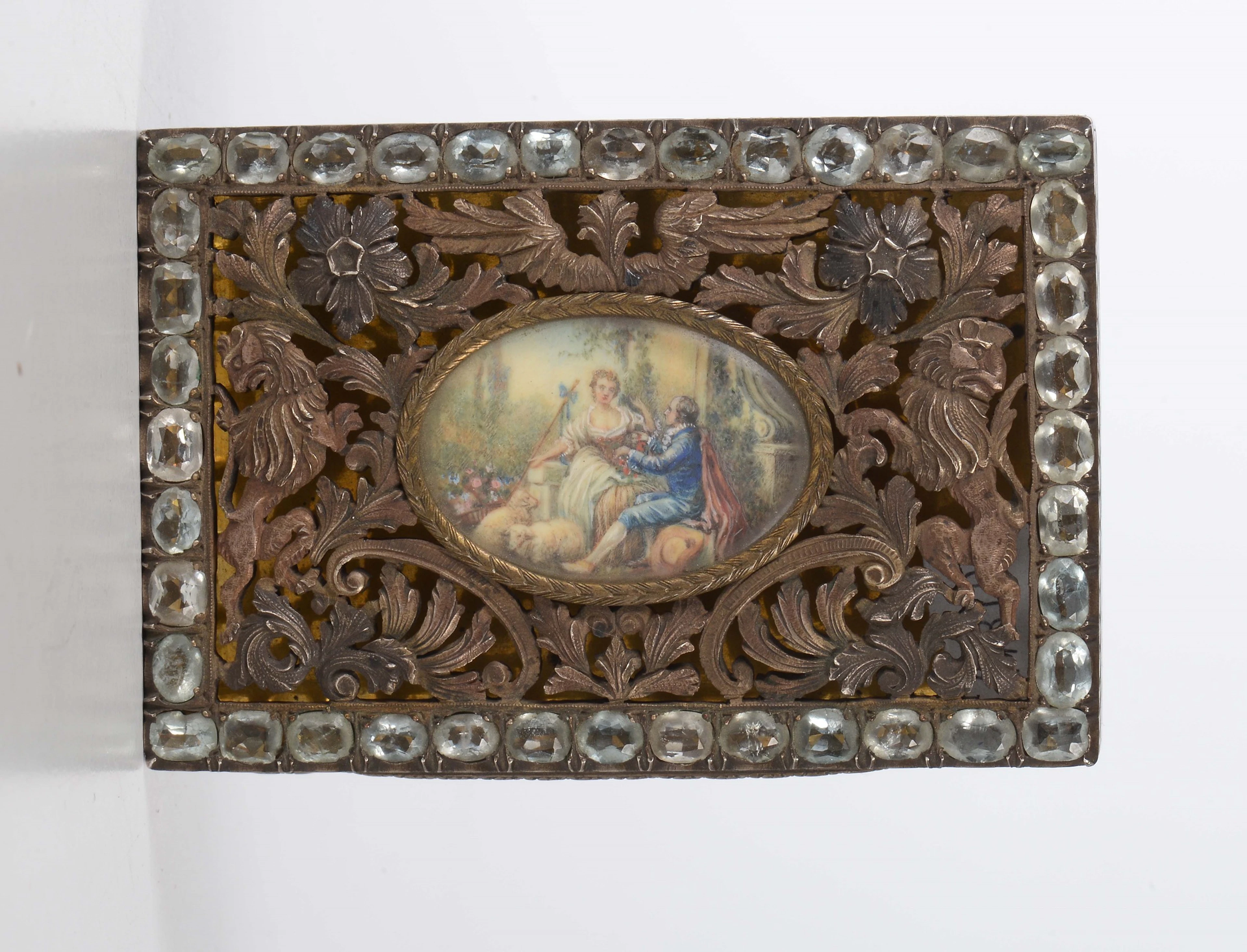 Scatolina in argento traforato e pietre dure, XIX secolo