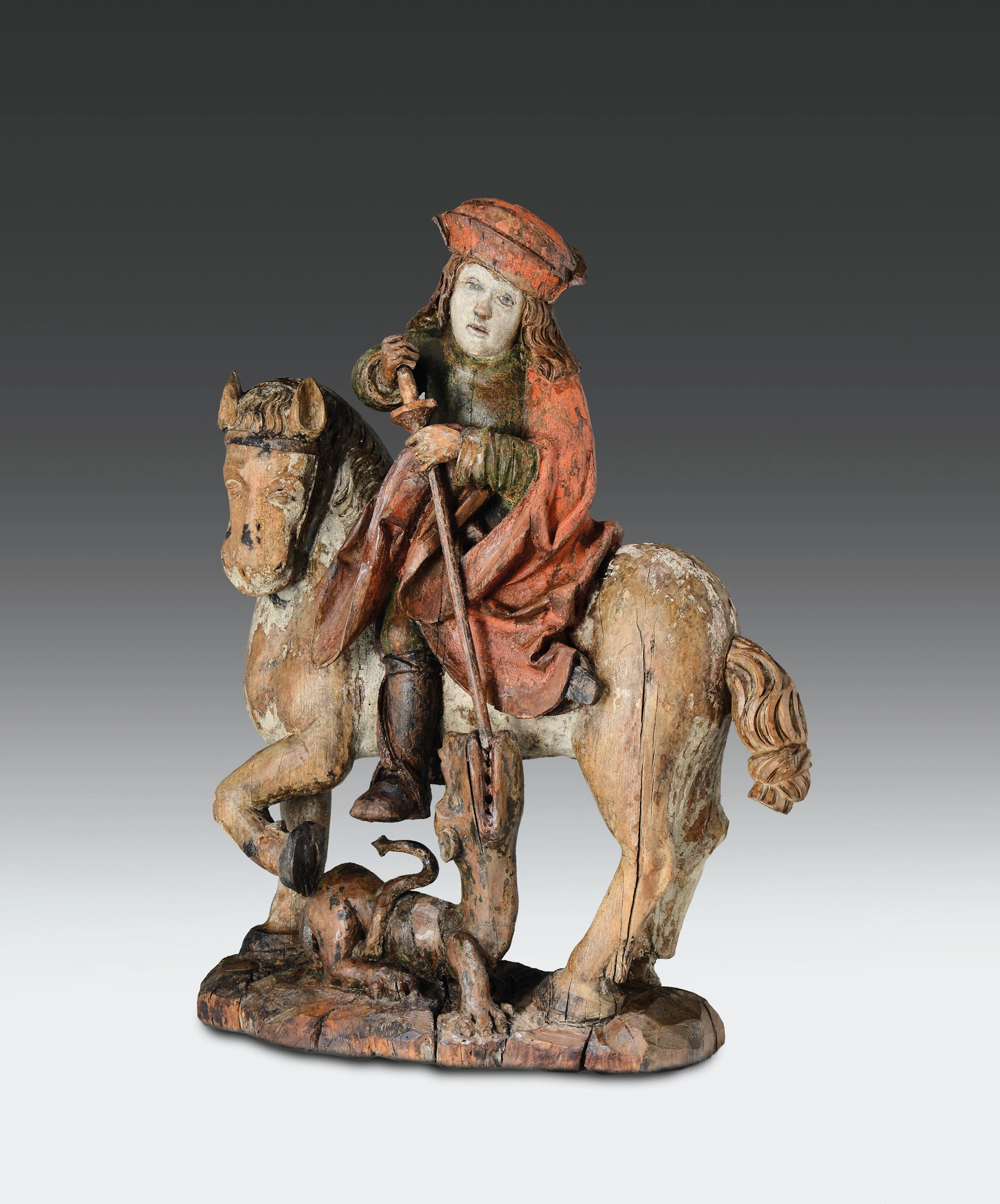 Scultura policroma il legno di tiglio raffigurante S.Giorgio e il
