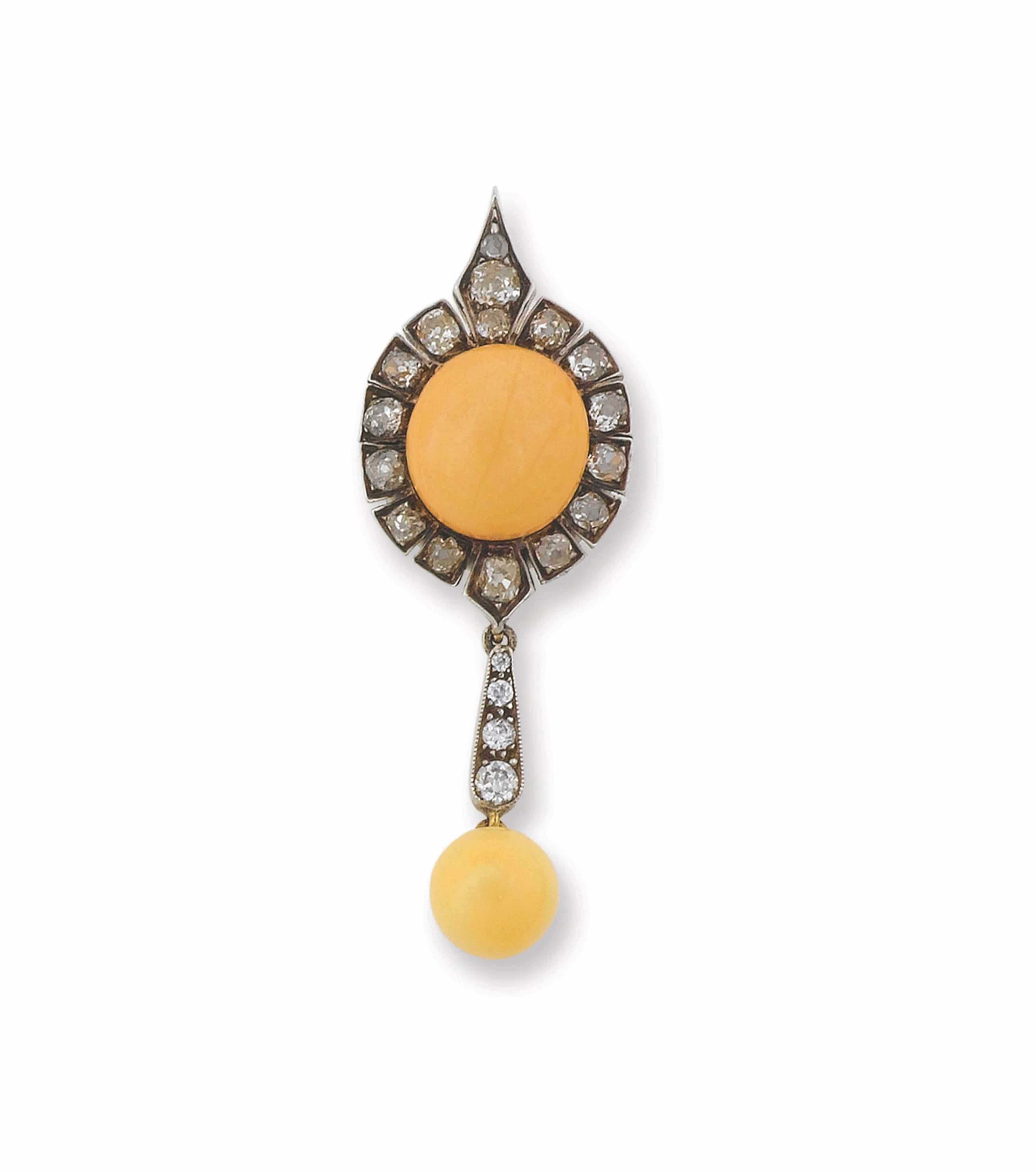 A silver, diamond and melo pearl pendant