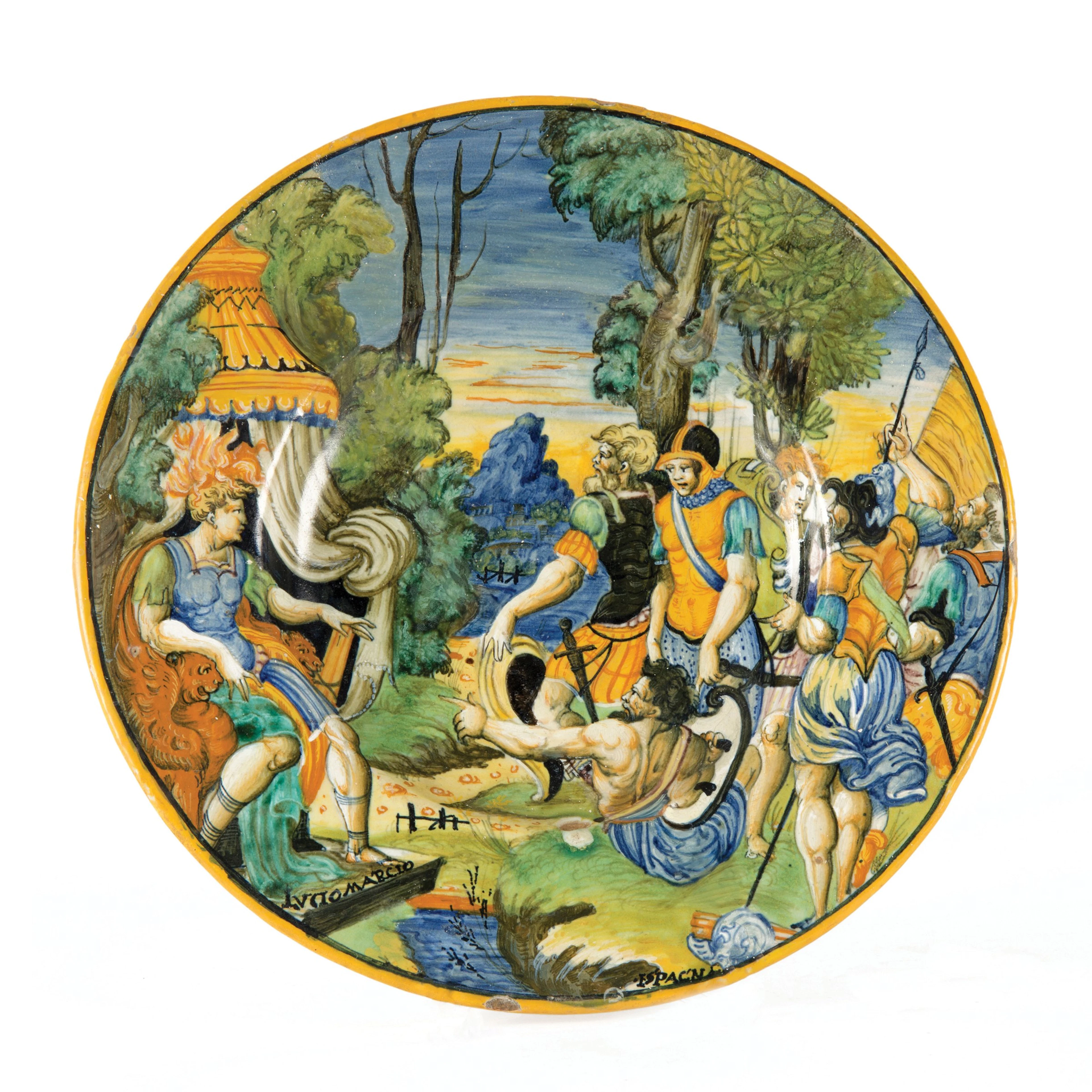 Piatto Urbino, bottega di Guido di Merlino, 1542