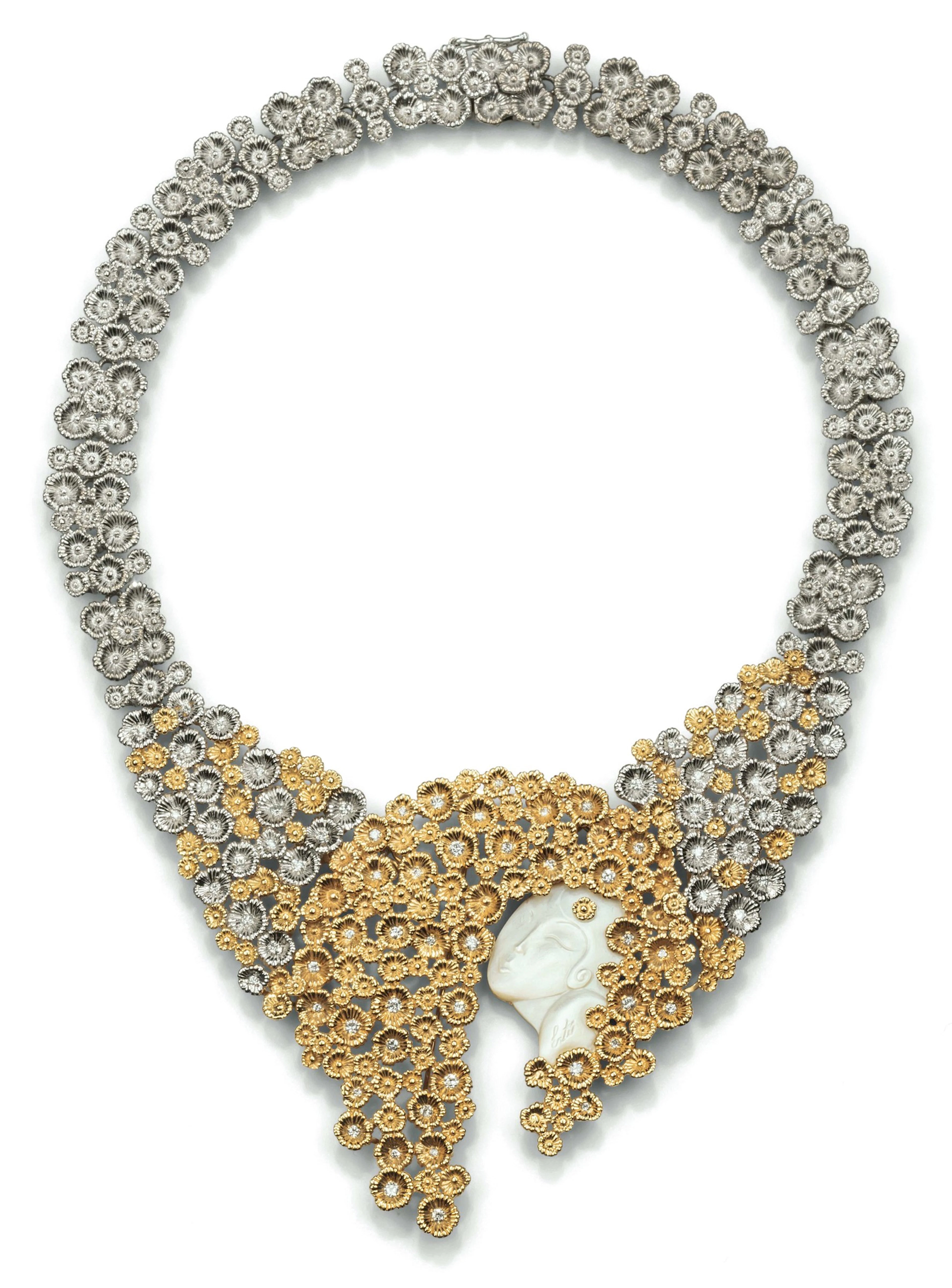 Rainbow in Blossom by Ert�. Necklace with mother of pearl and diamond