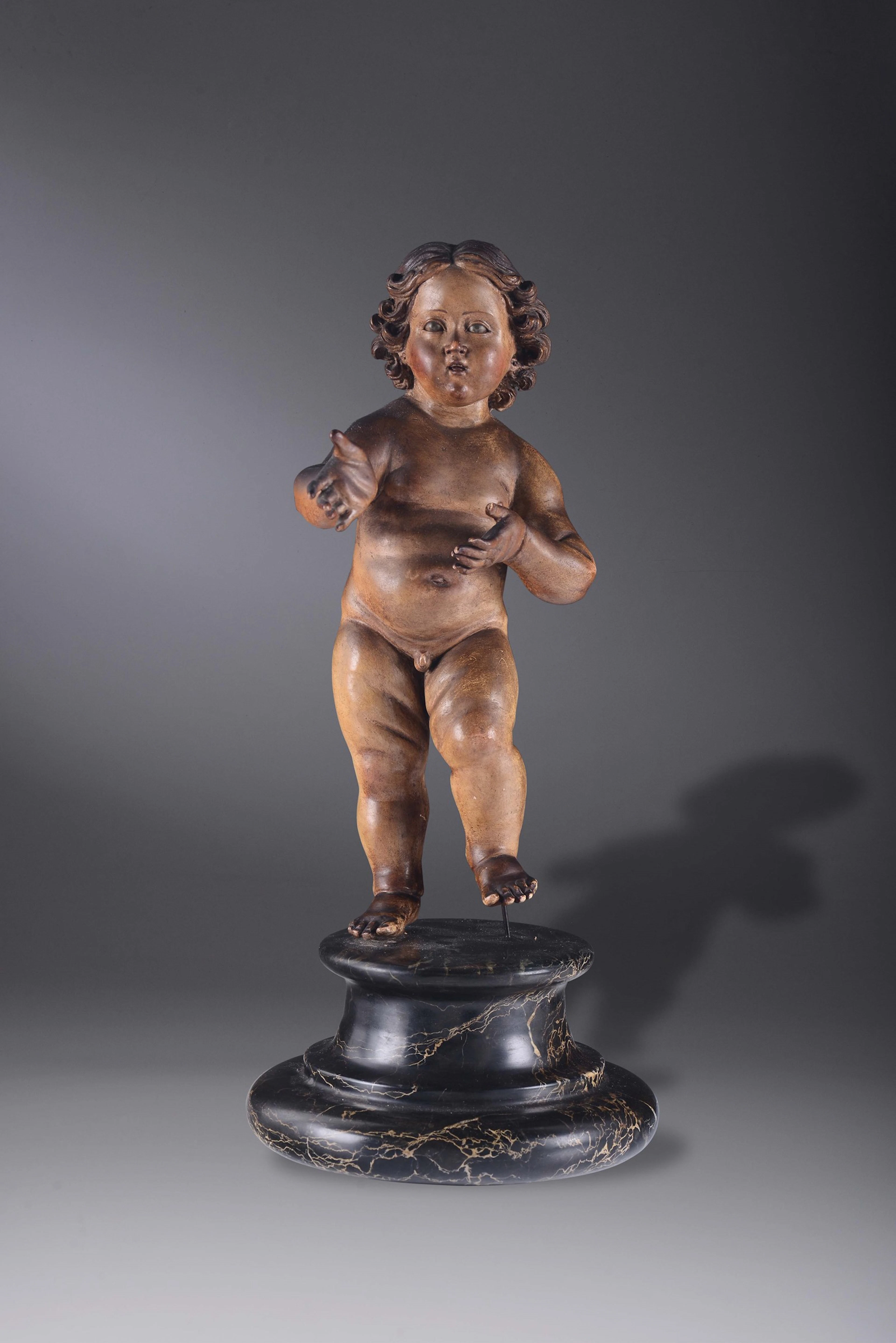 A wooden polychrome sculpture with baby Jesus. 18th-19th century Neapolitan