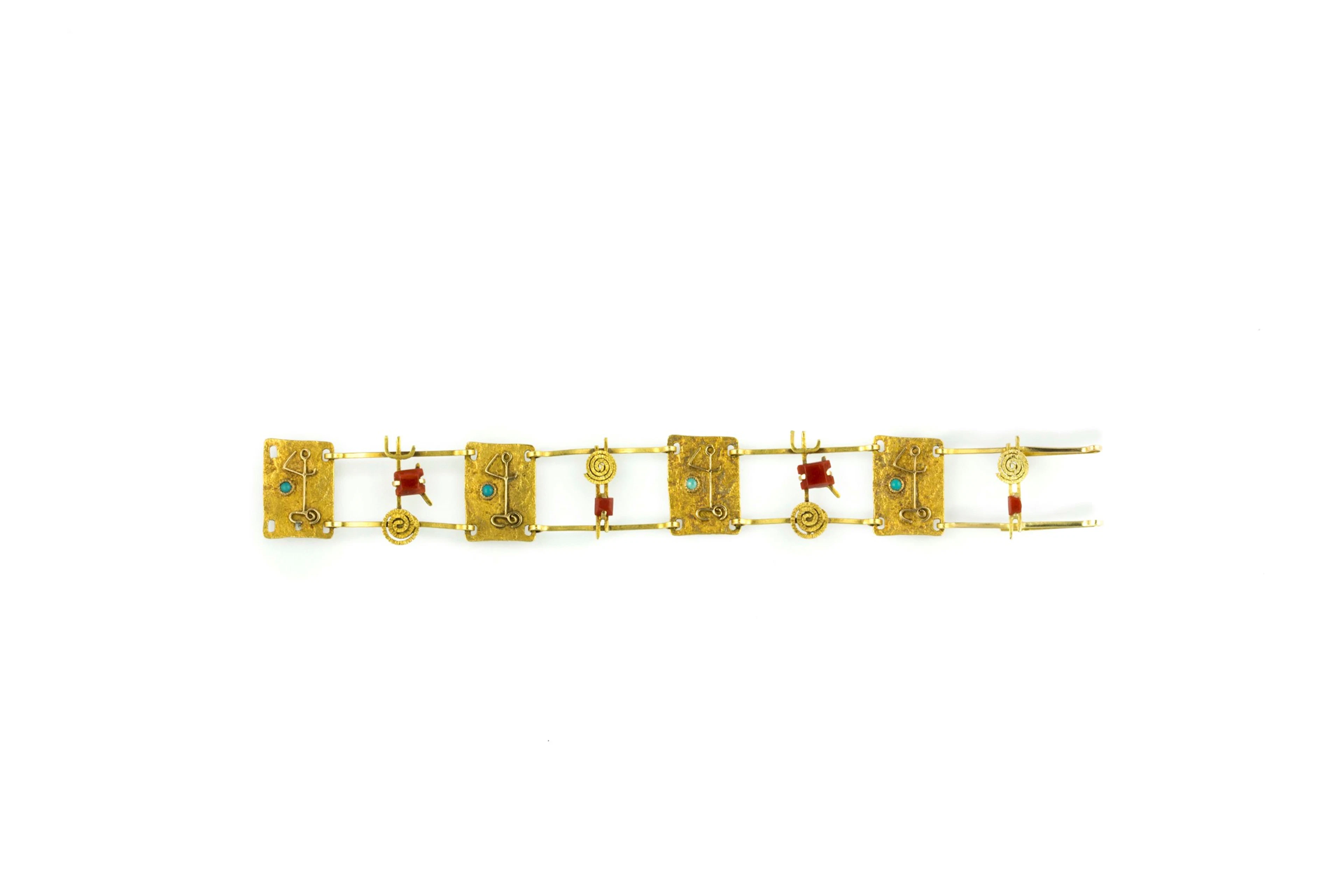 Bracciale a segmenti con corallo e turchesi
