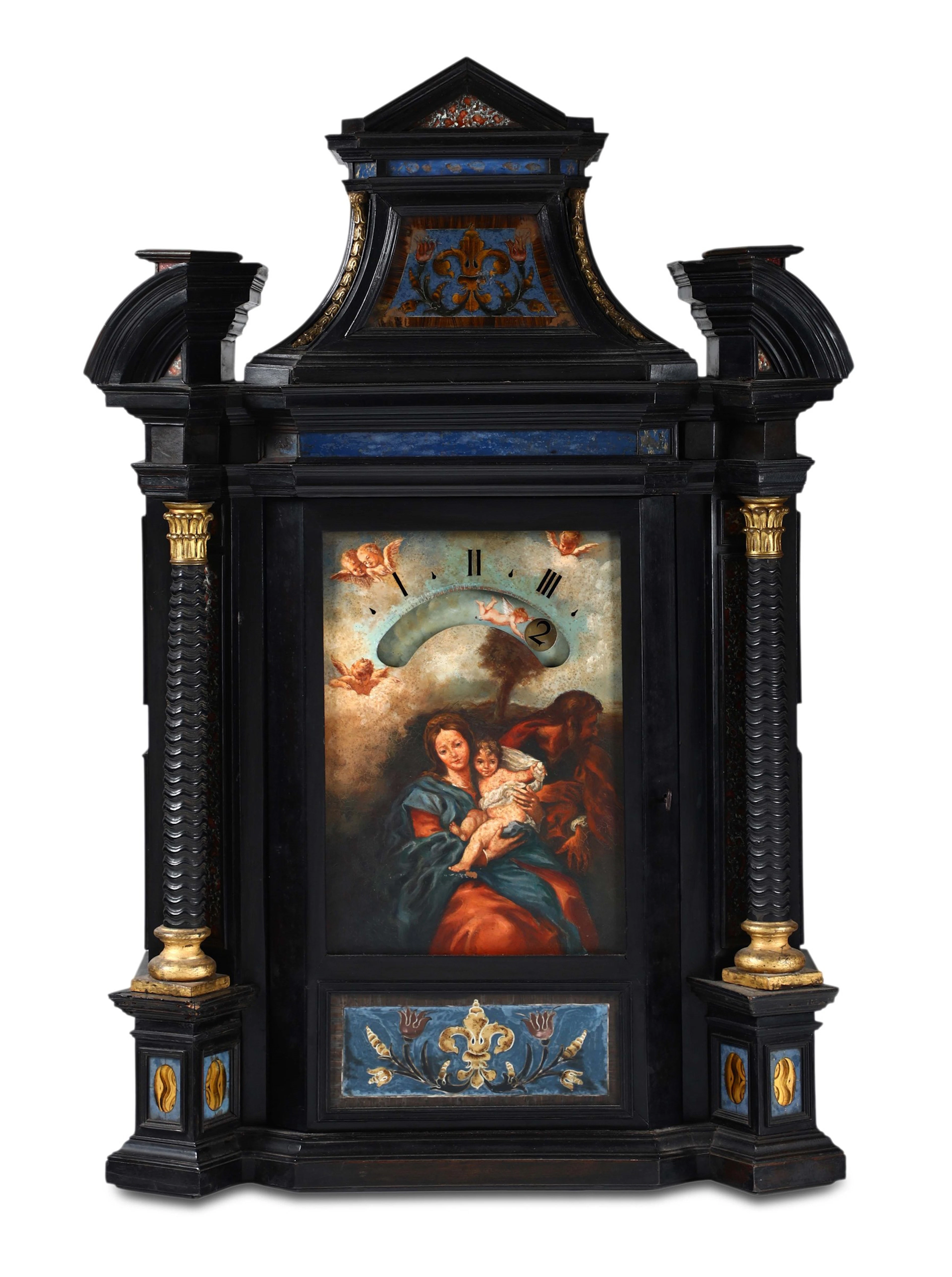 Orologio notturno in ebano e vetri dipinti, Italia 1690 circa