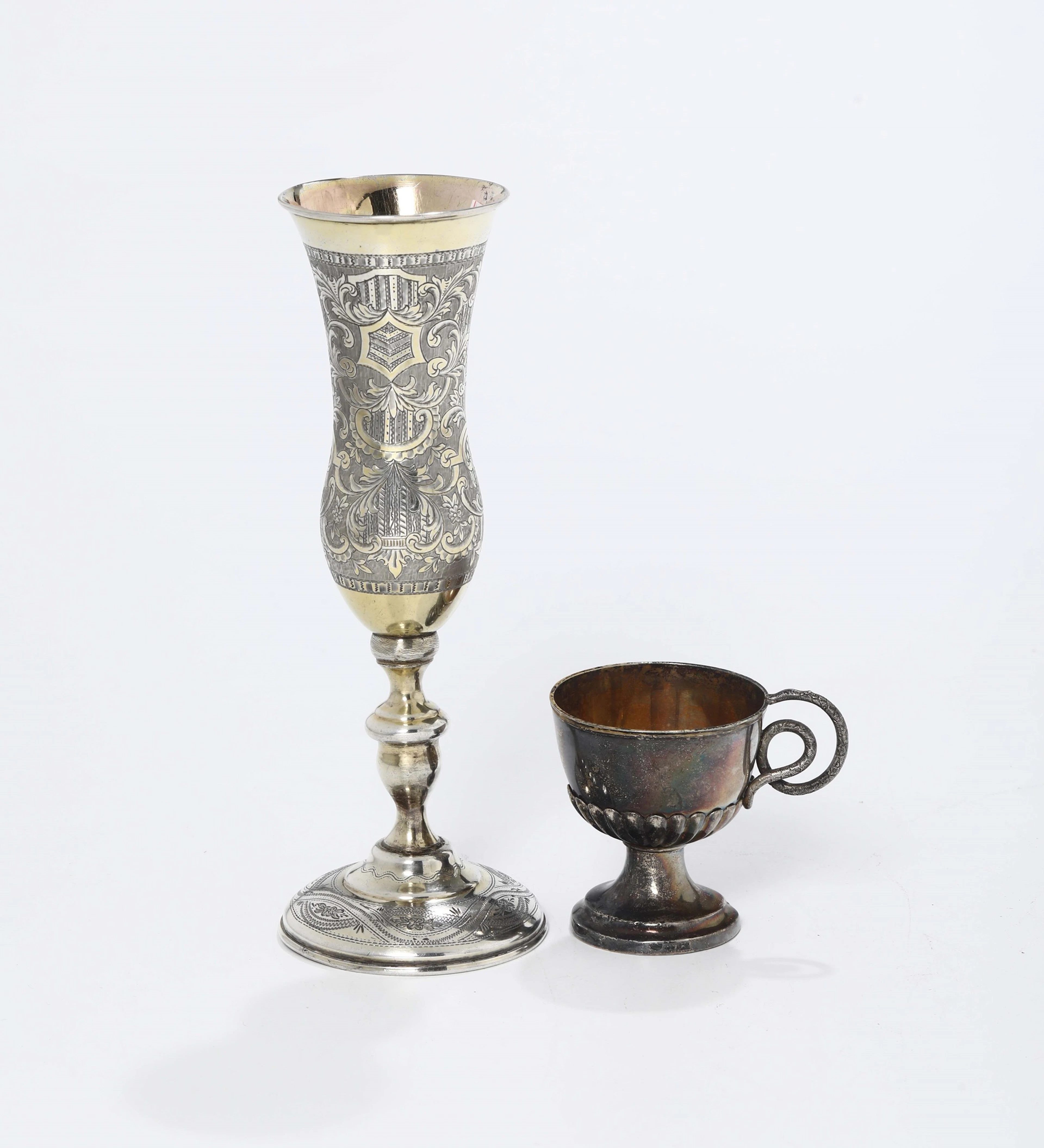 Calice in argento, Russia 1853 e piccolo bicchiere
