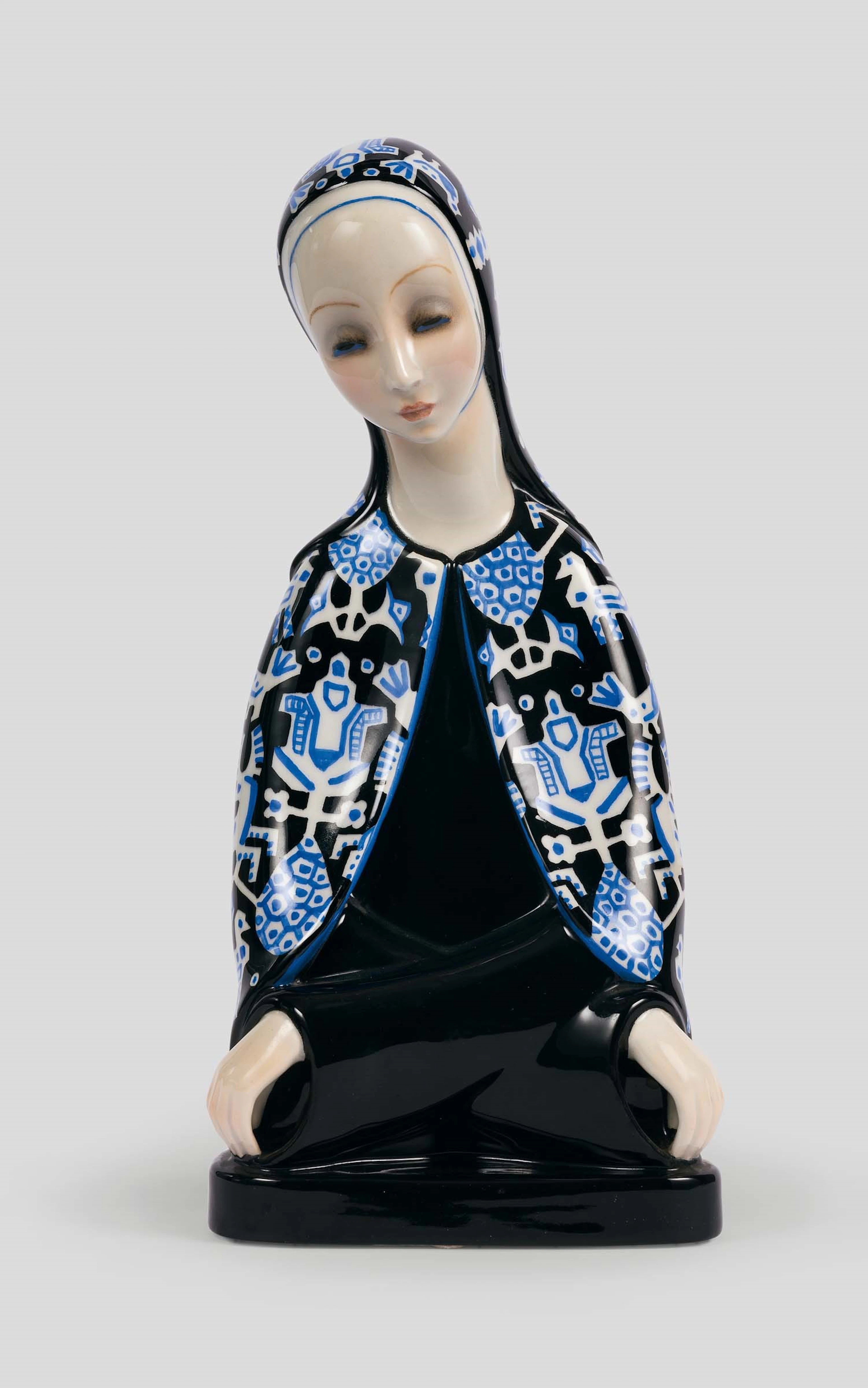 Lenci, Turin, 1930 ca. A Madonna with folded arms, earthenware ceramics