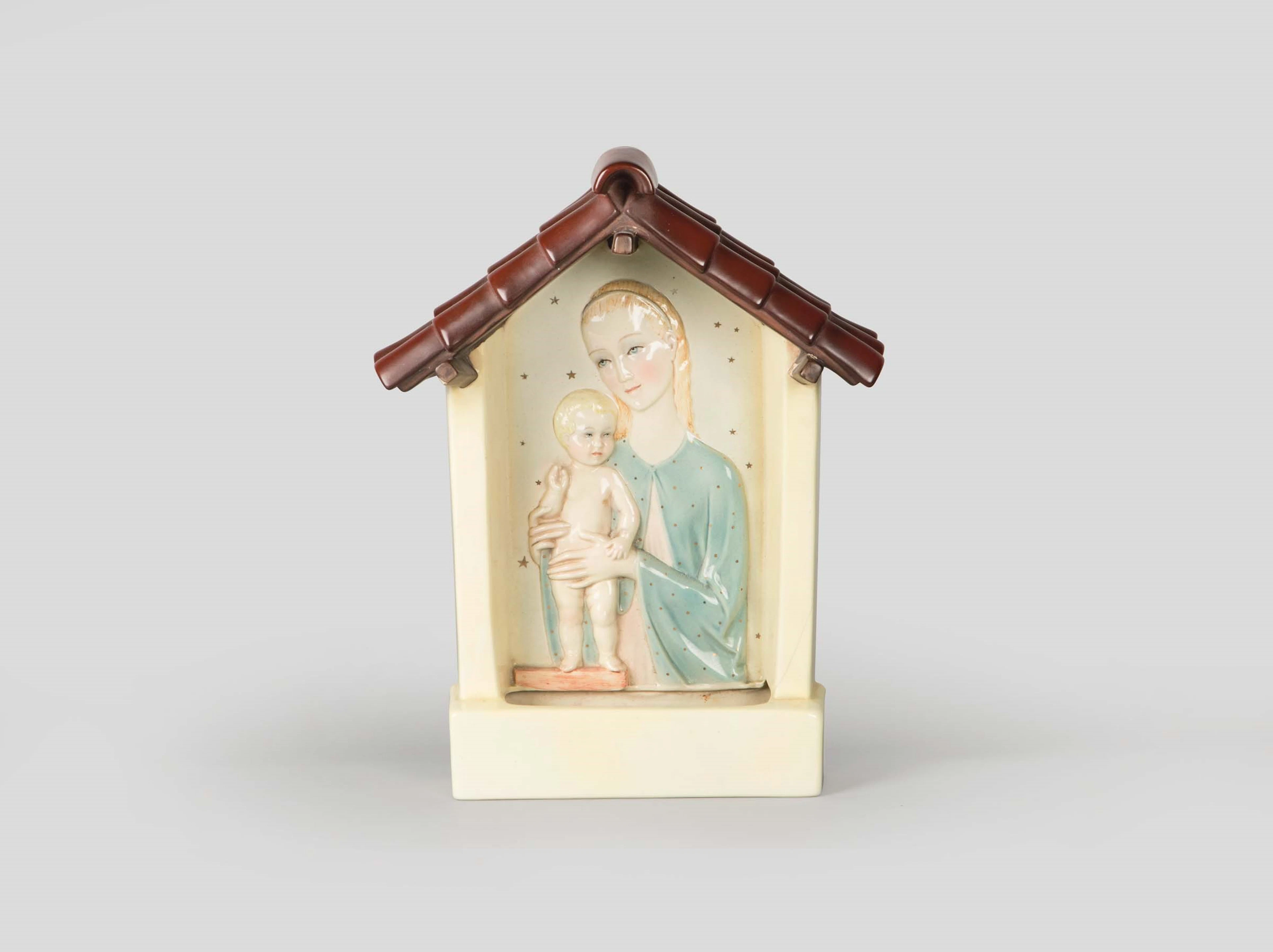 Lenci, Torino, 1950 ca. An earthenware ceramics aedichule with a relief