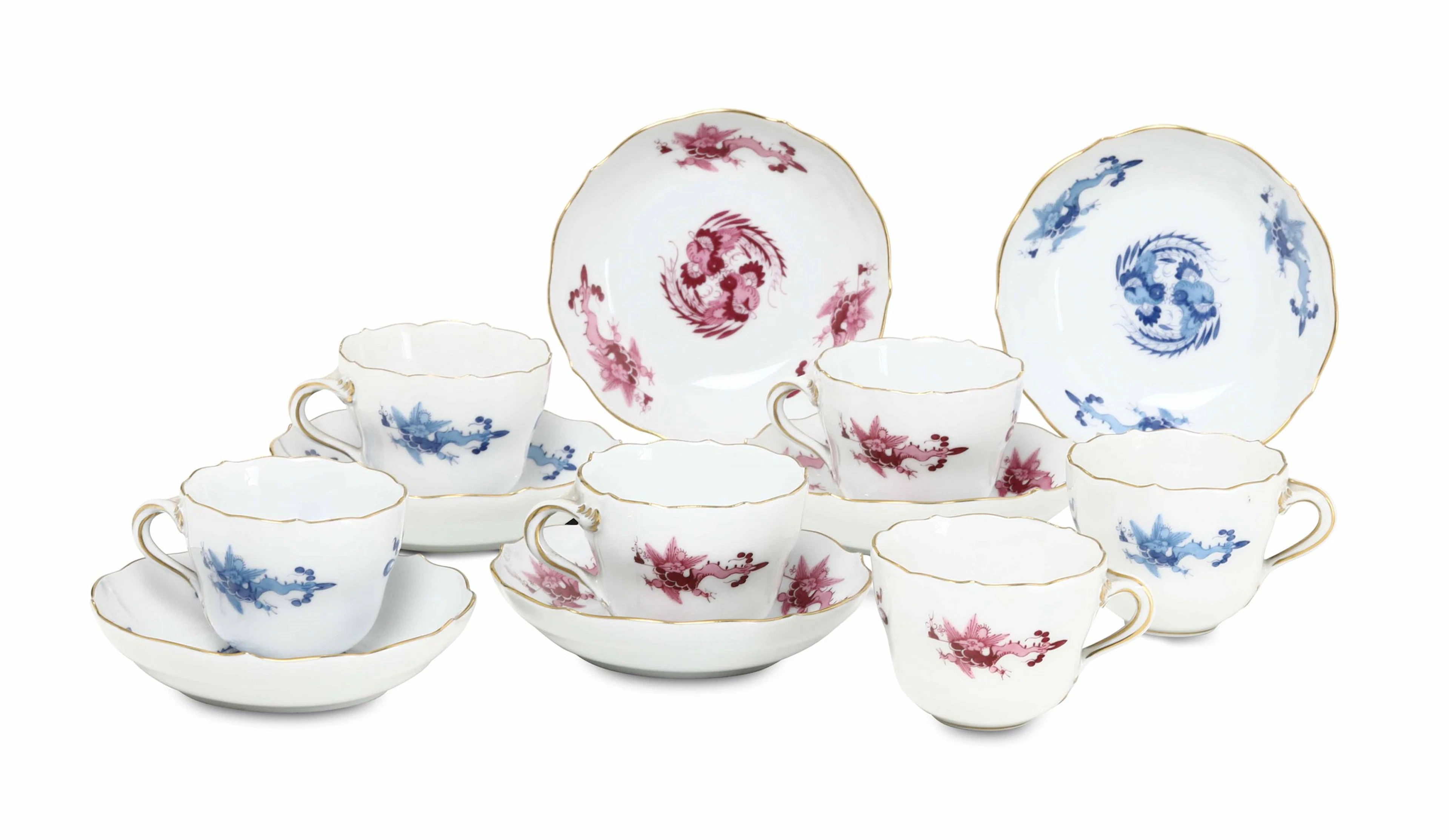 Sei tazze con piattini Meissen, verso il 1950