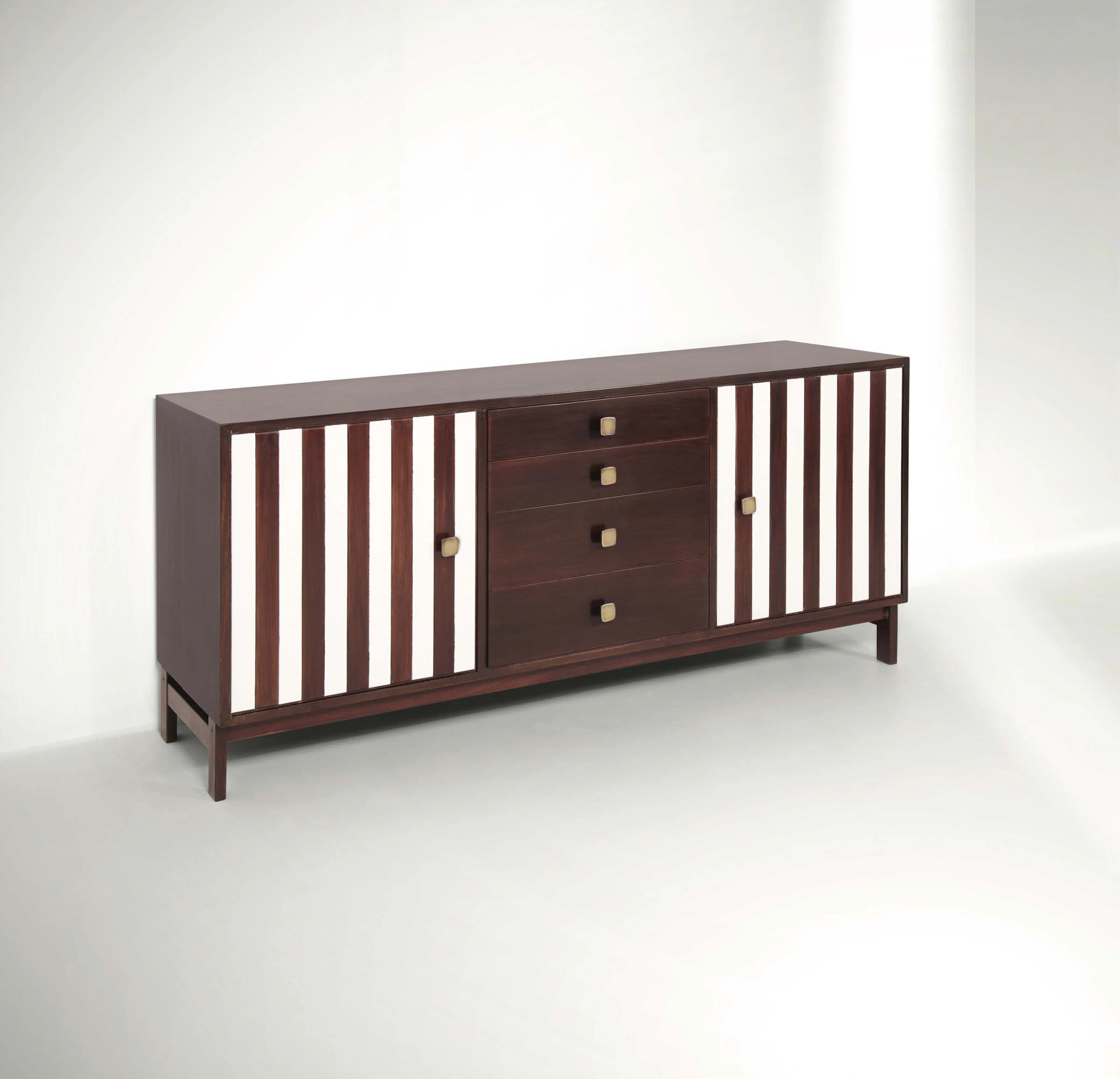 Ettore Sottsass, a rare cabinet in rosewood with lacquered staves