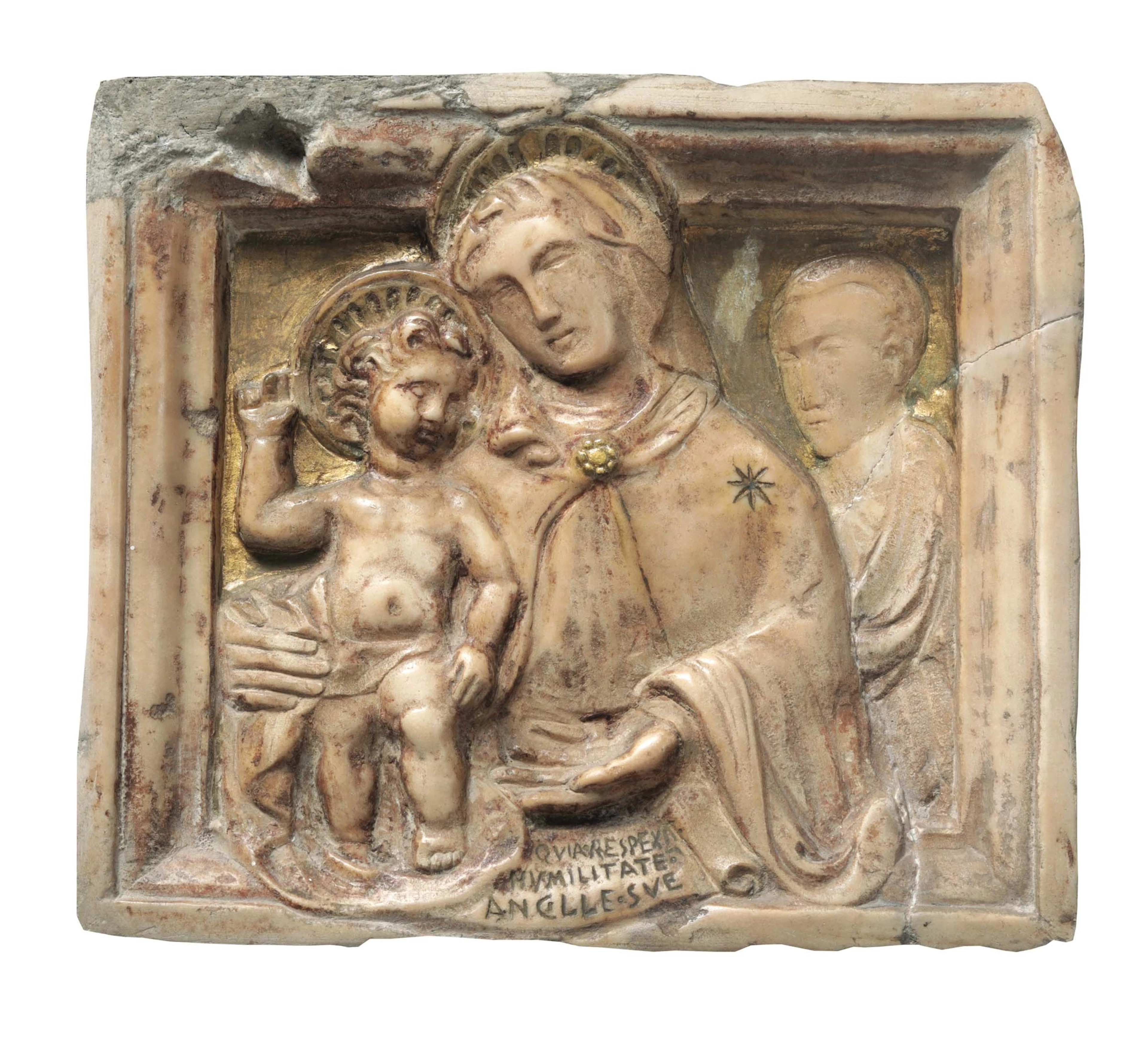 A marble bas-relief with traces of gilding