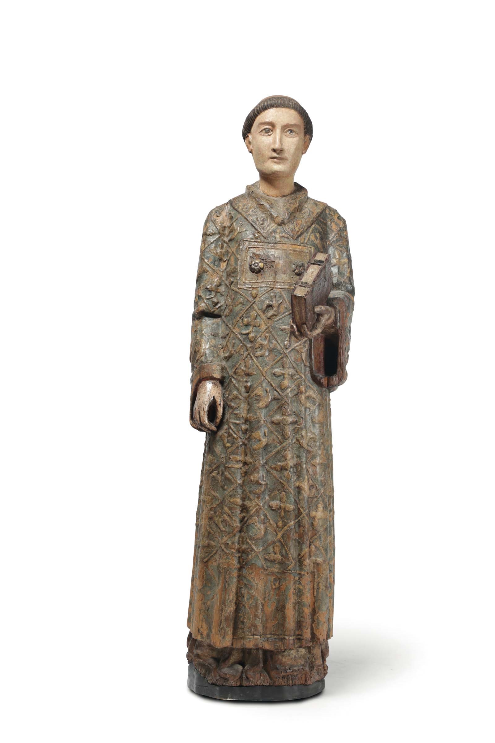 A deacon Saint in painted and gilded wood