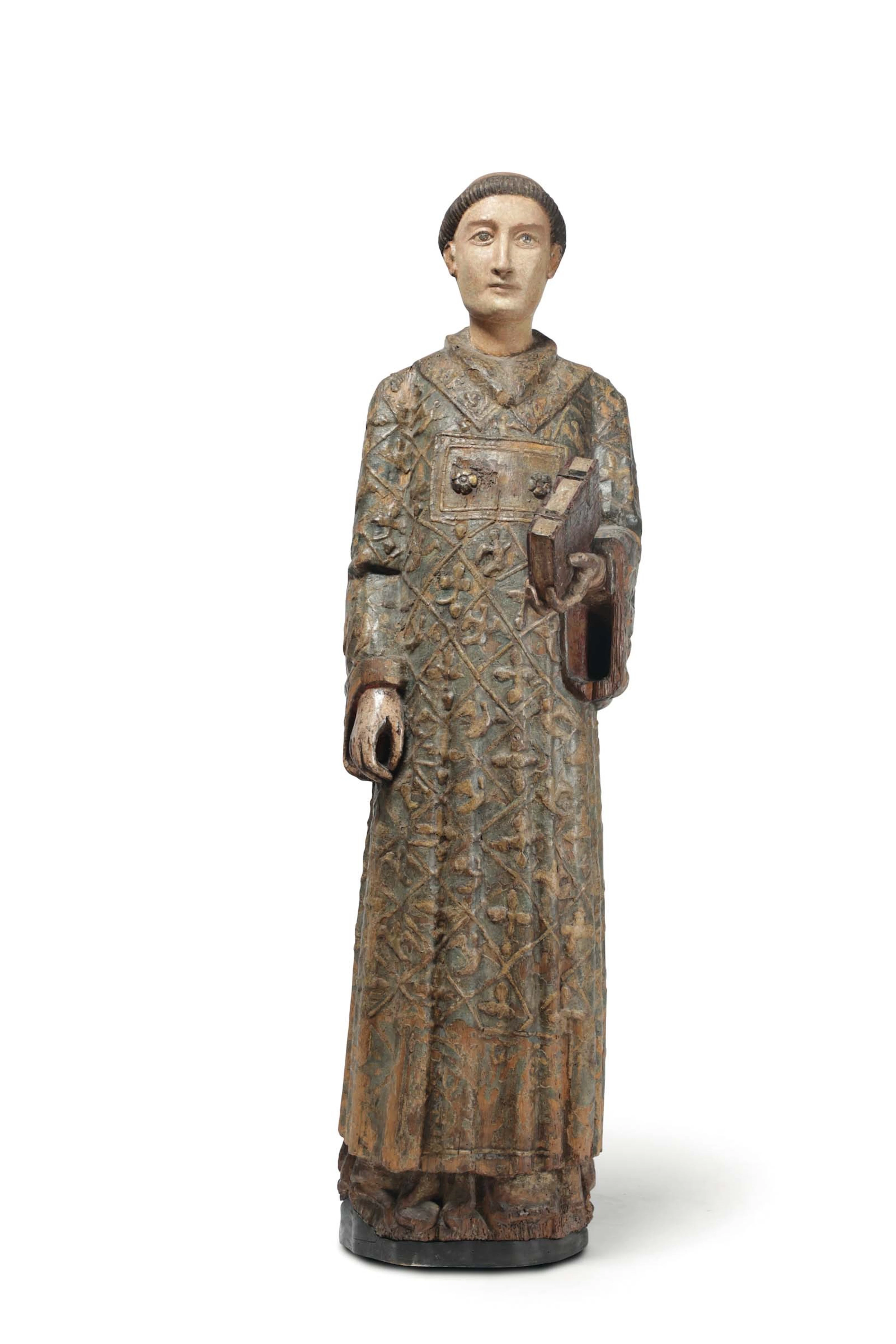 A deacon Saint in painted and gilded wood