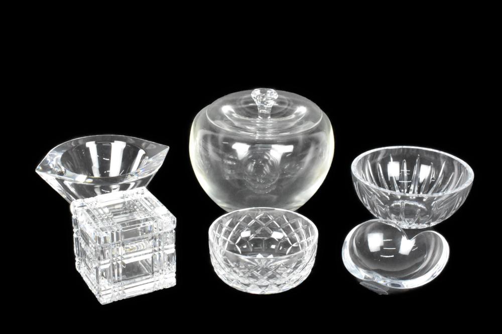 Group of 6 Contemporary Colorless Crystal Glass Objects