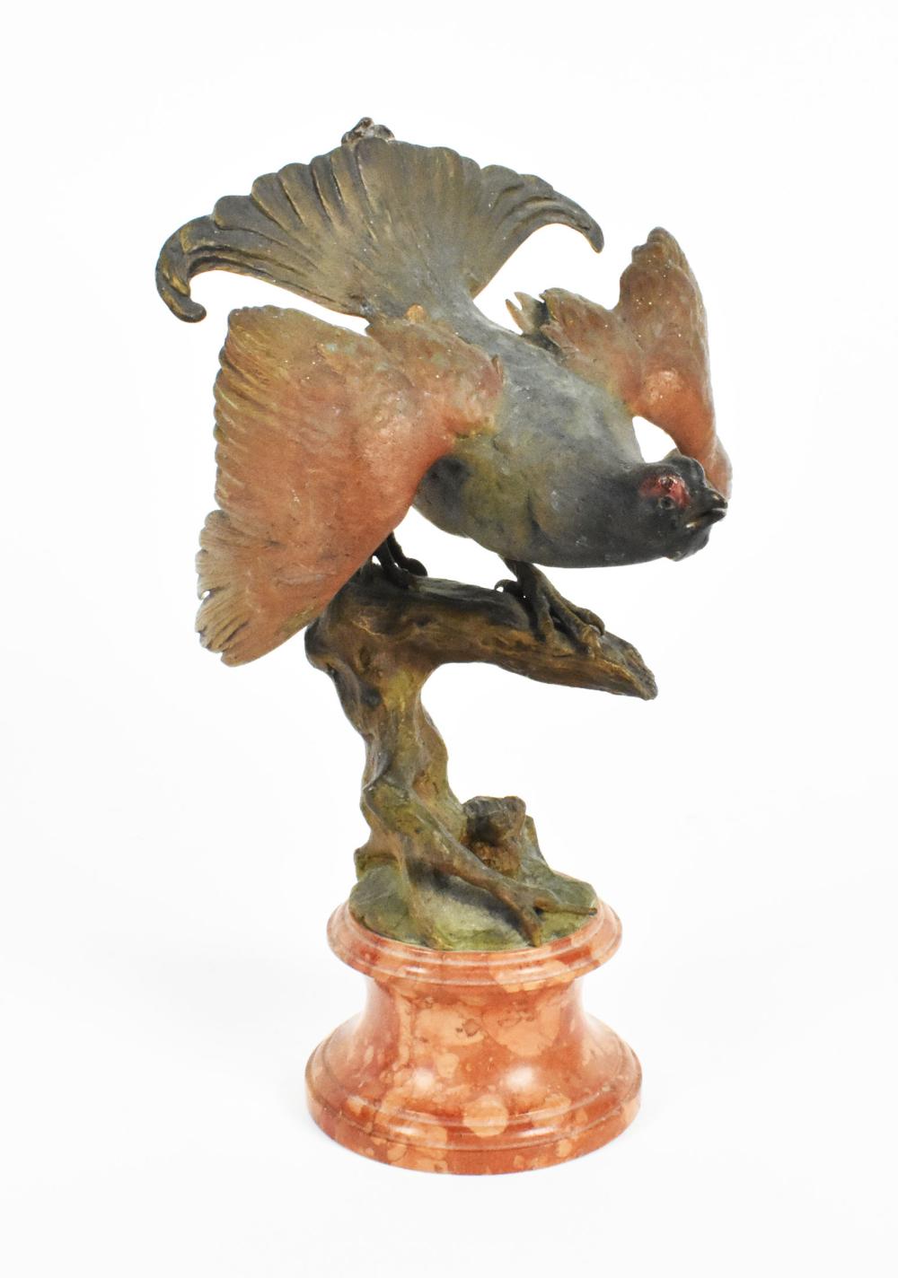 Antique Cold Painted Cabinet Sculpture of a Exotic Bird