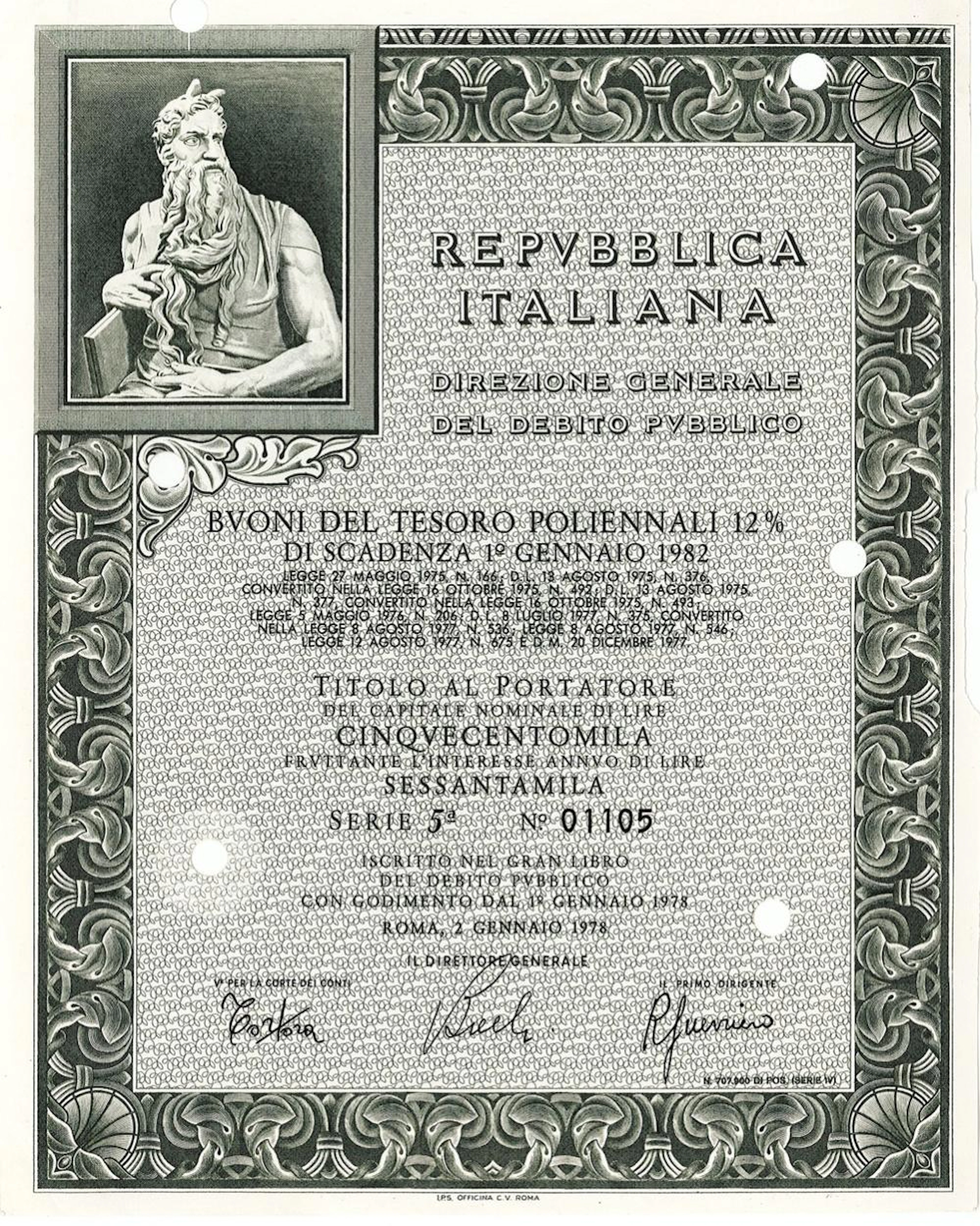 Repubblica Italiana - Buoni del Tesoro poliennali 12%
