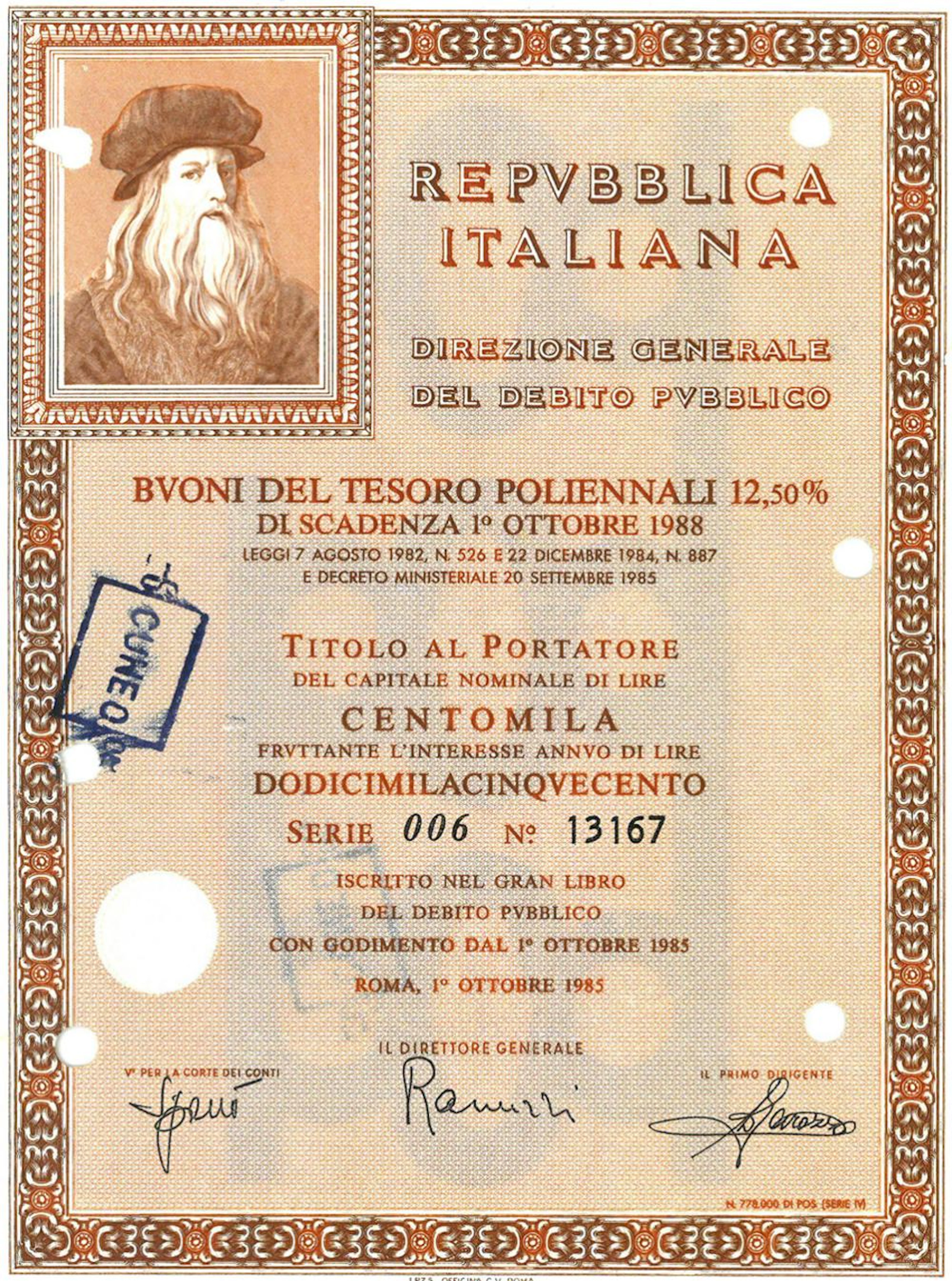 Repubblica Italiana - Buoni del Tesoro poliennali 12,50%