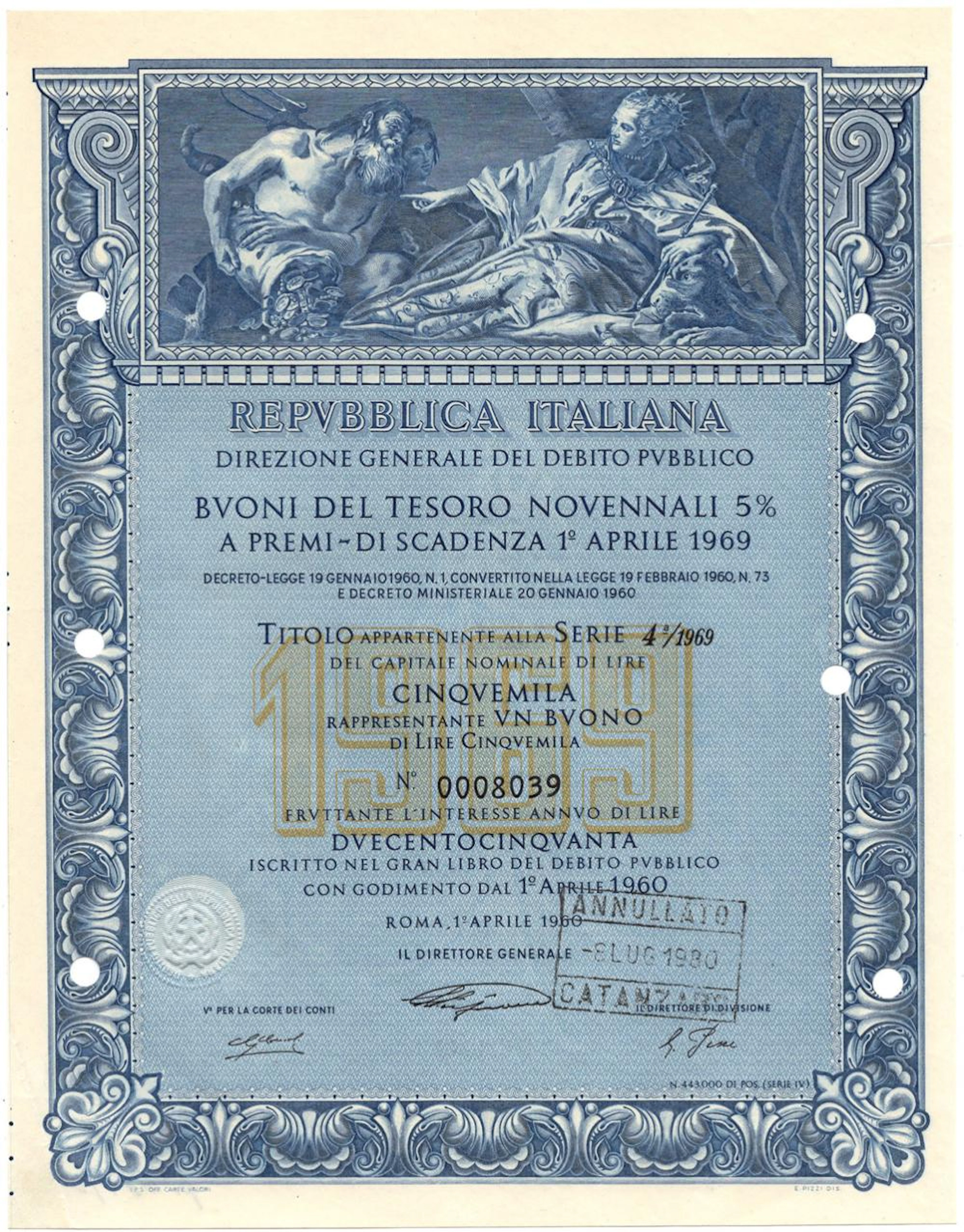 Repubblica Italiana - Buoni del Tesoro poliennali a Premi 5%