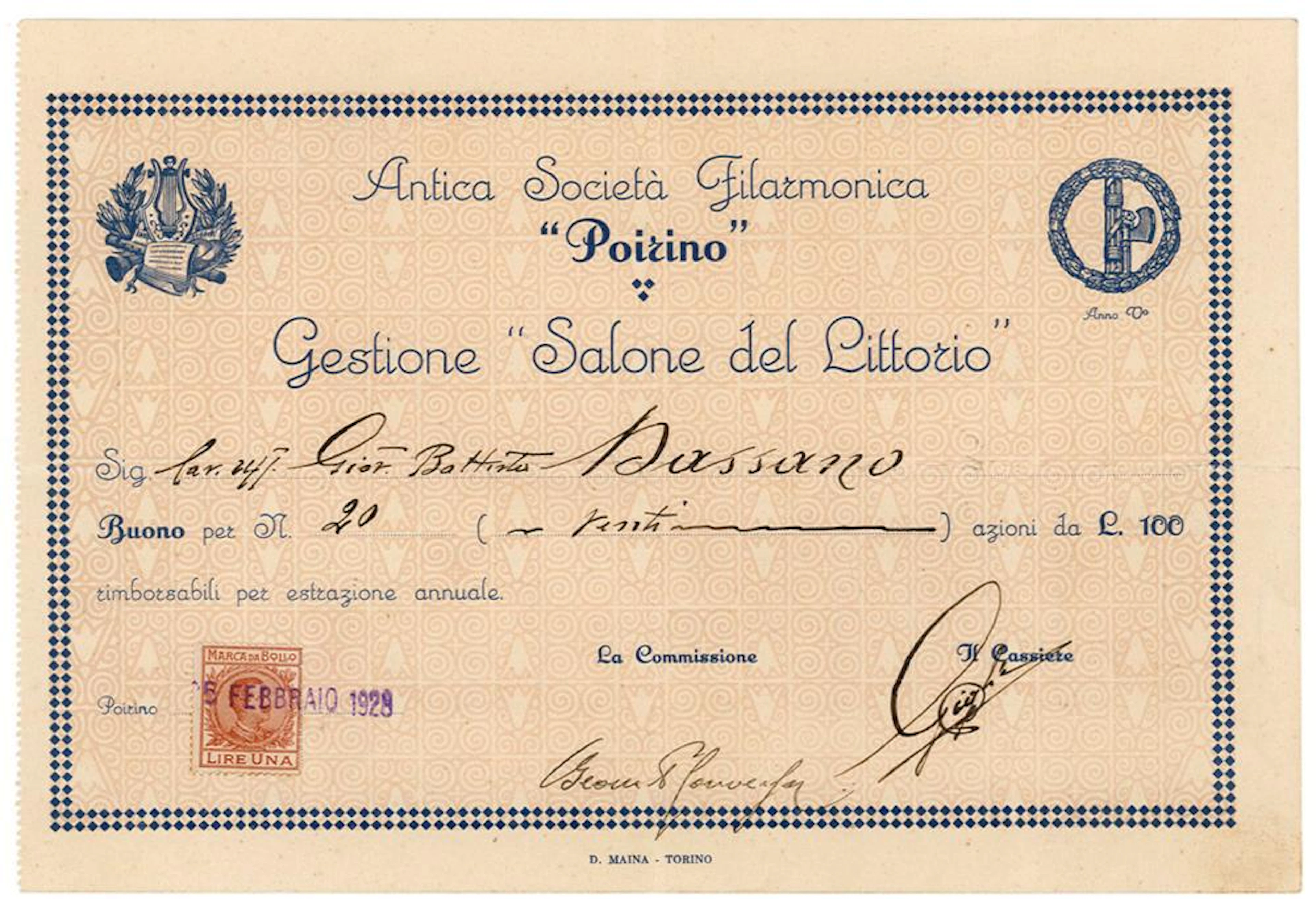 Antica Società Filarmonica Poirino - Gestione Salone del Littorio