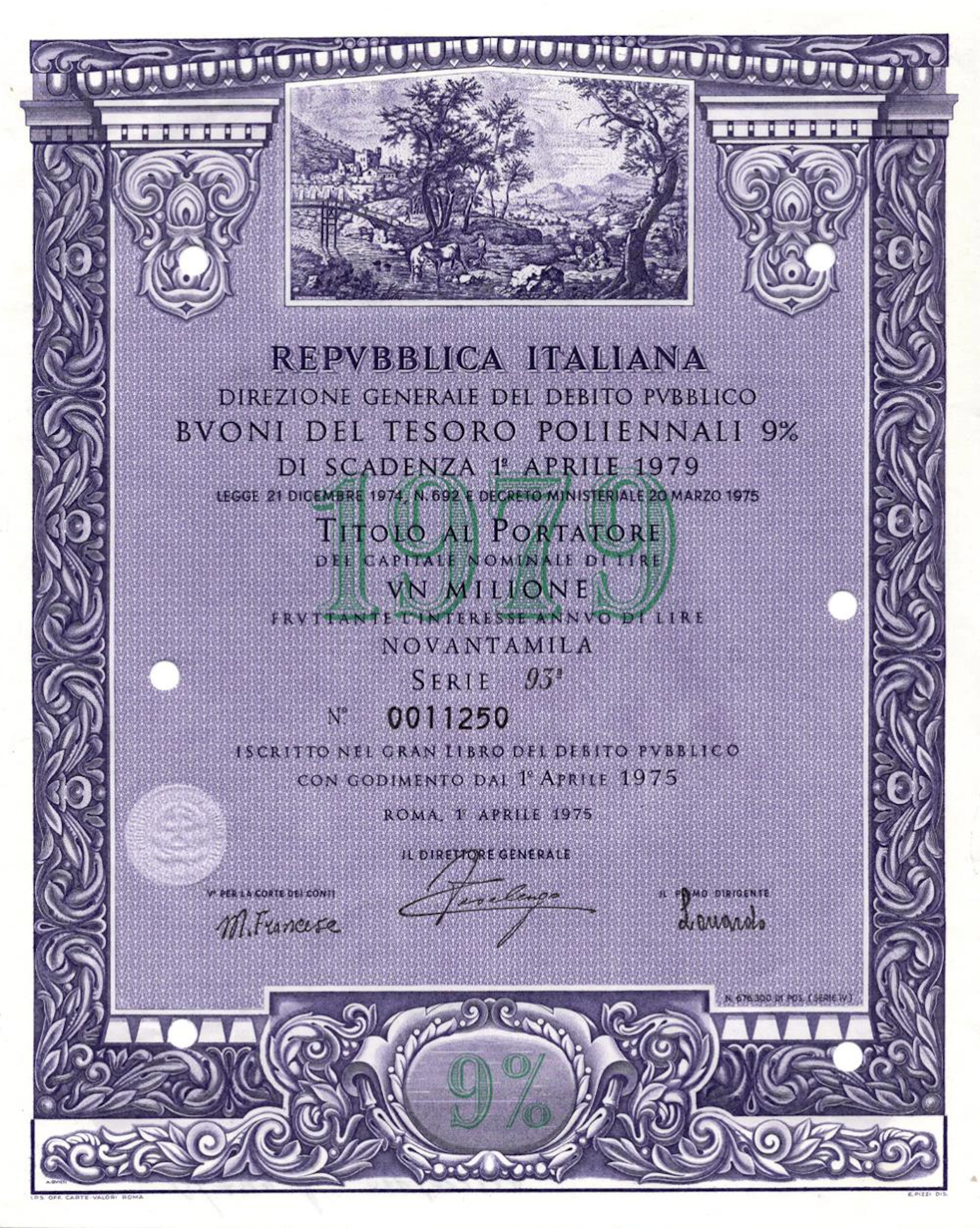 Repubblica Italiana - Buoni del Tesoro poliennali 9%