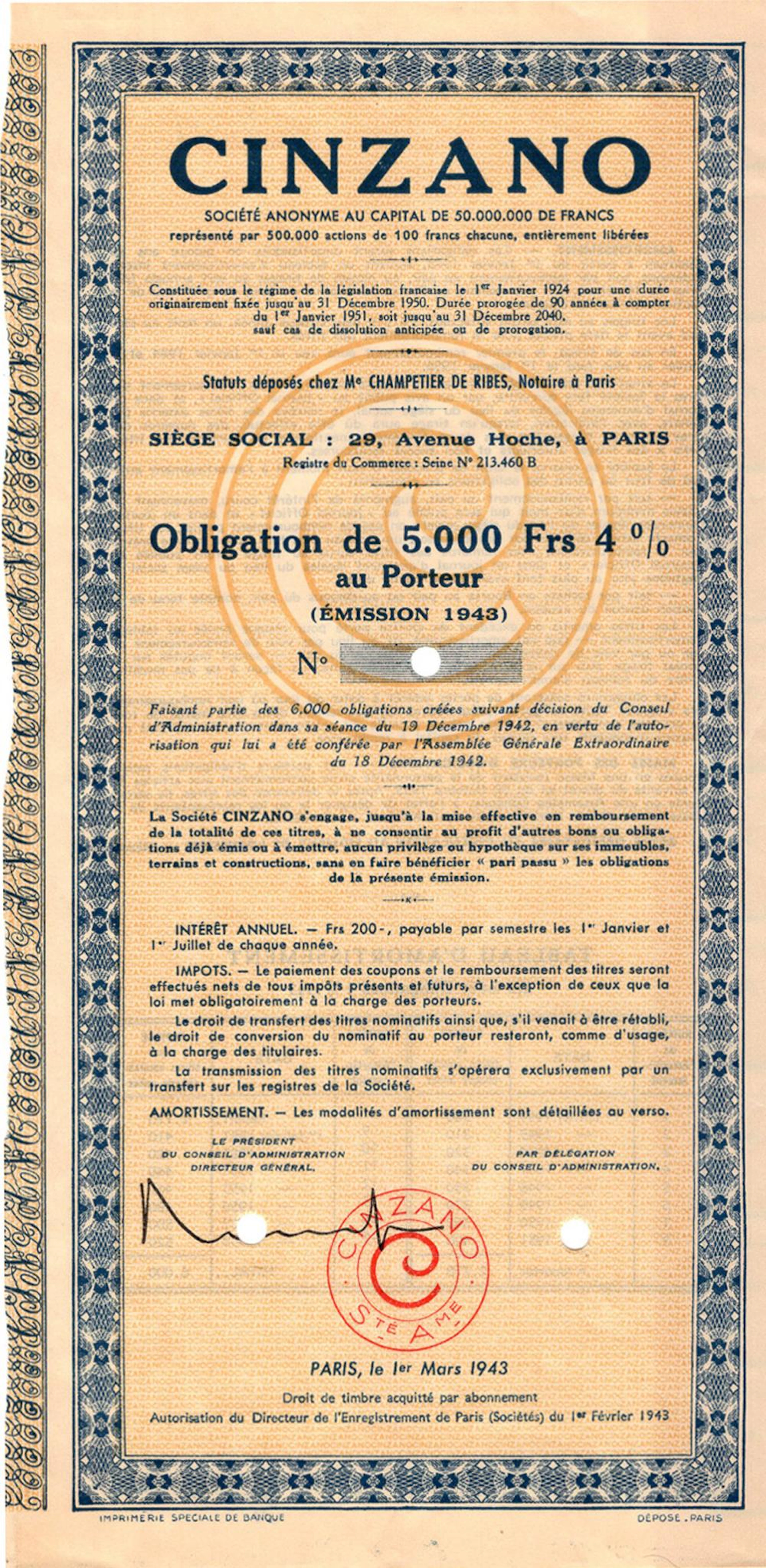 Société Anonyme Cinzano 4%