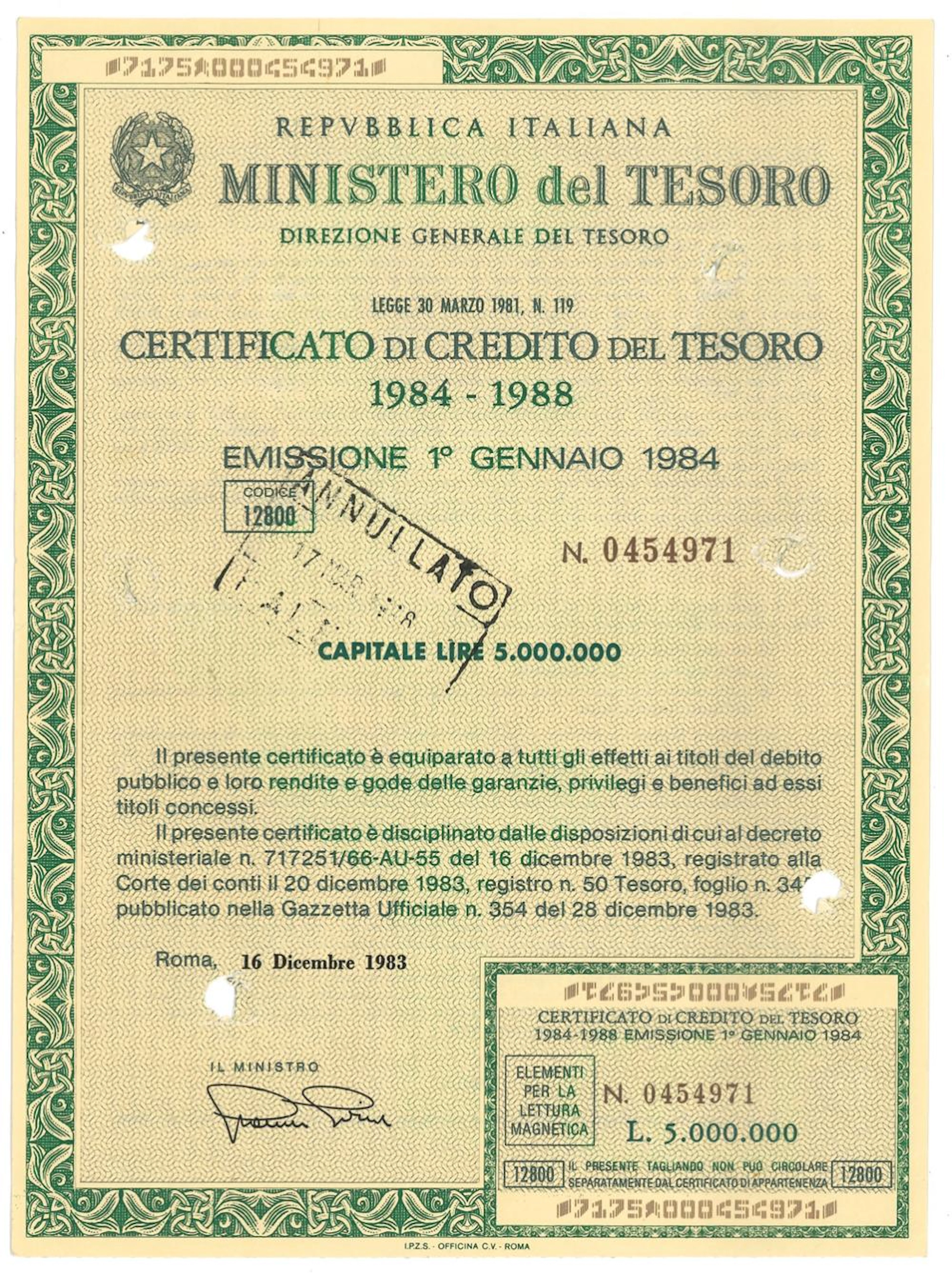 Certificato di Credito del Tesoro 1984-1988 - CCT