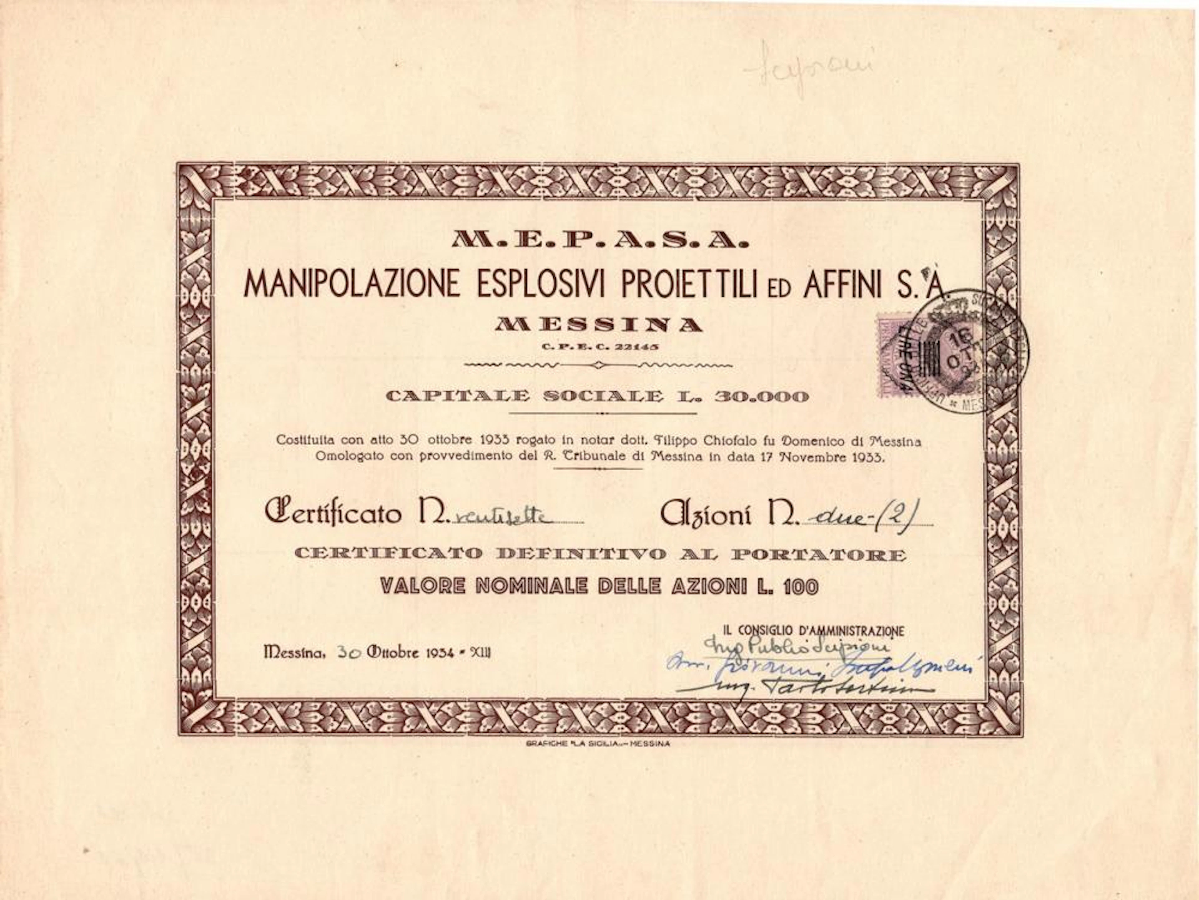 Manipolazione Esplosivi Proiettili ed Affini S.A. - M.E.P.A.S.A.