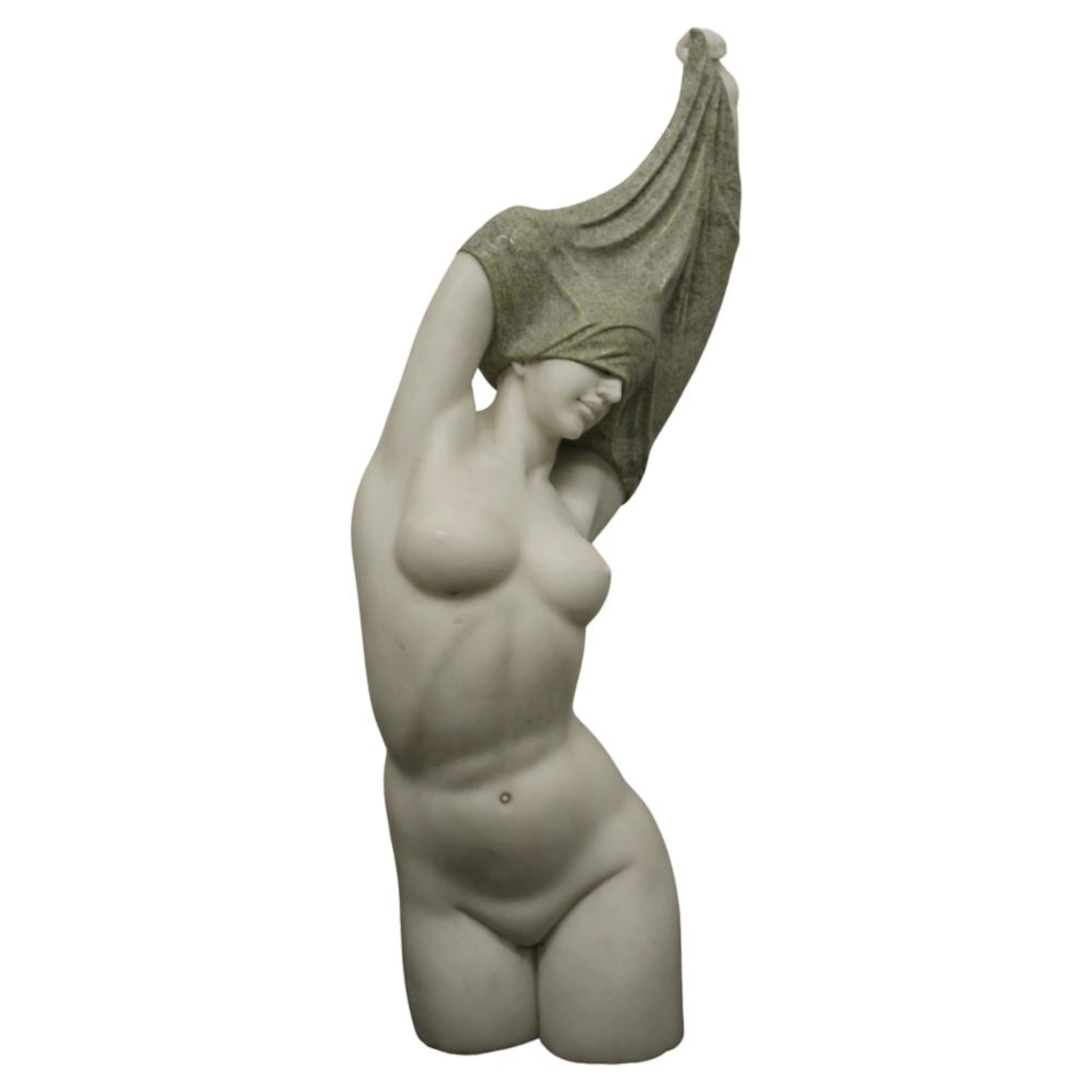 Sculpture of a woman who undresses, high 114 cm. marble sculpture