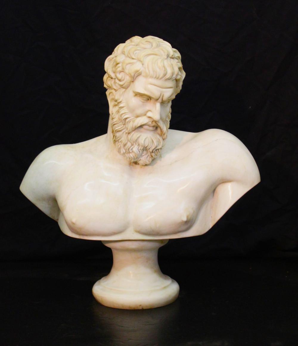Sculpture, bust of Hercules Farnese in marble