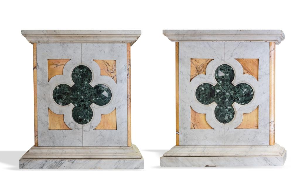Pair of white Carrara marble dining table bases