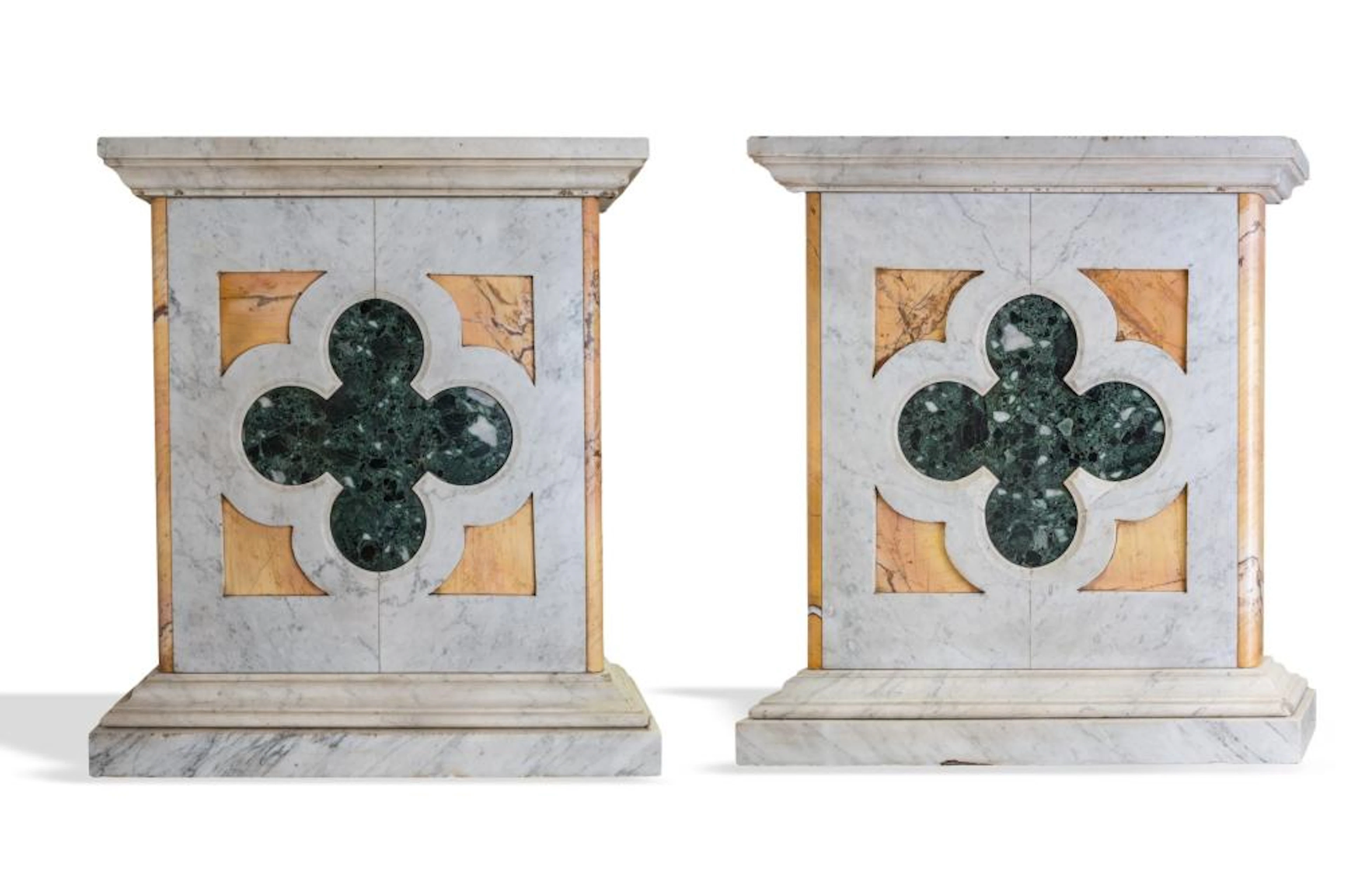 Pair of white Carrara marble dining table bases